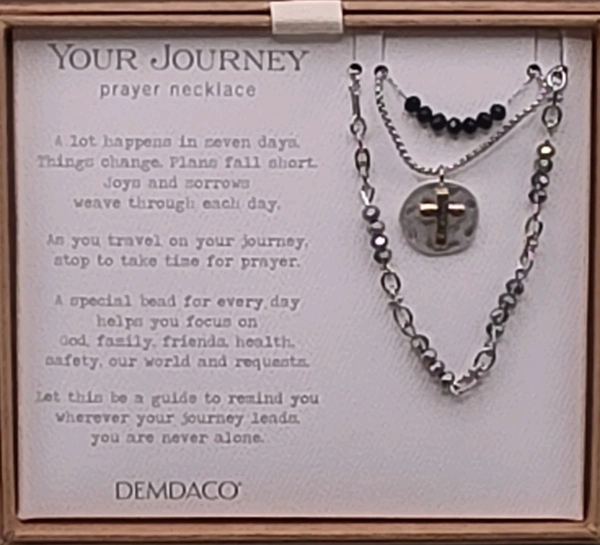 NIB Demdaco Your Journey Beaded Cross  Prayer Necklace Silver Tone 