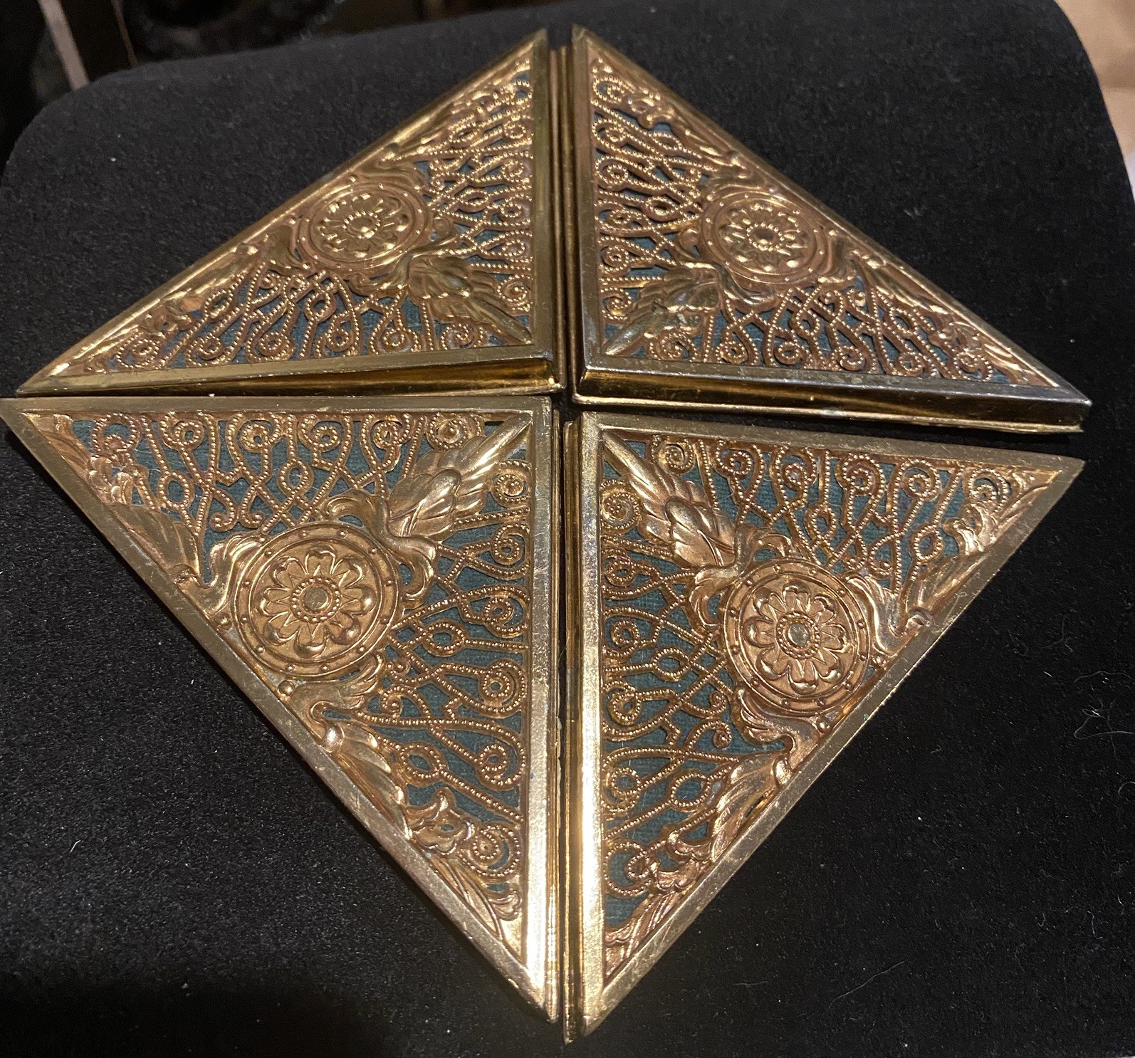 Antique Tiffany Studios (Style) Blotter Corners Gold Color & Green Felt Backing Antique Tiffany Studios (Style) Blotter Corners Gold Color & Green Felt Backing