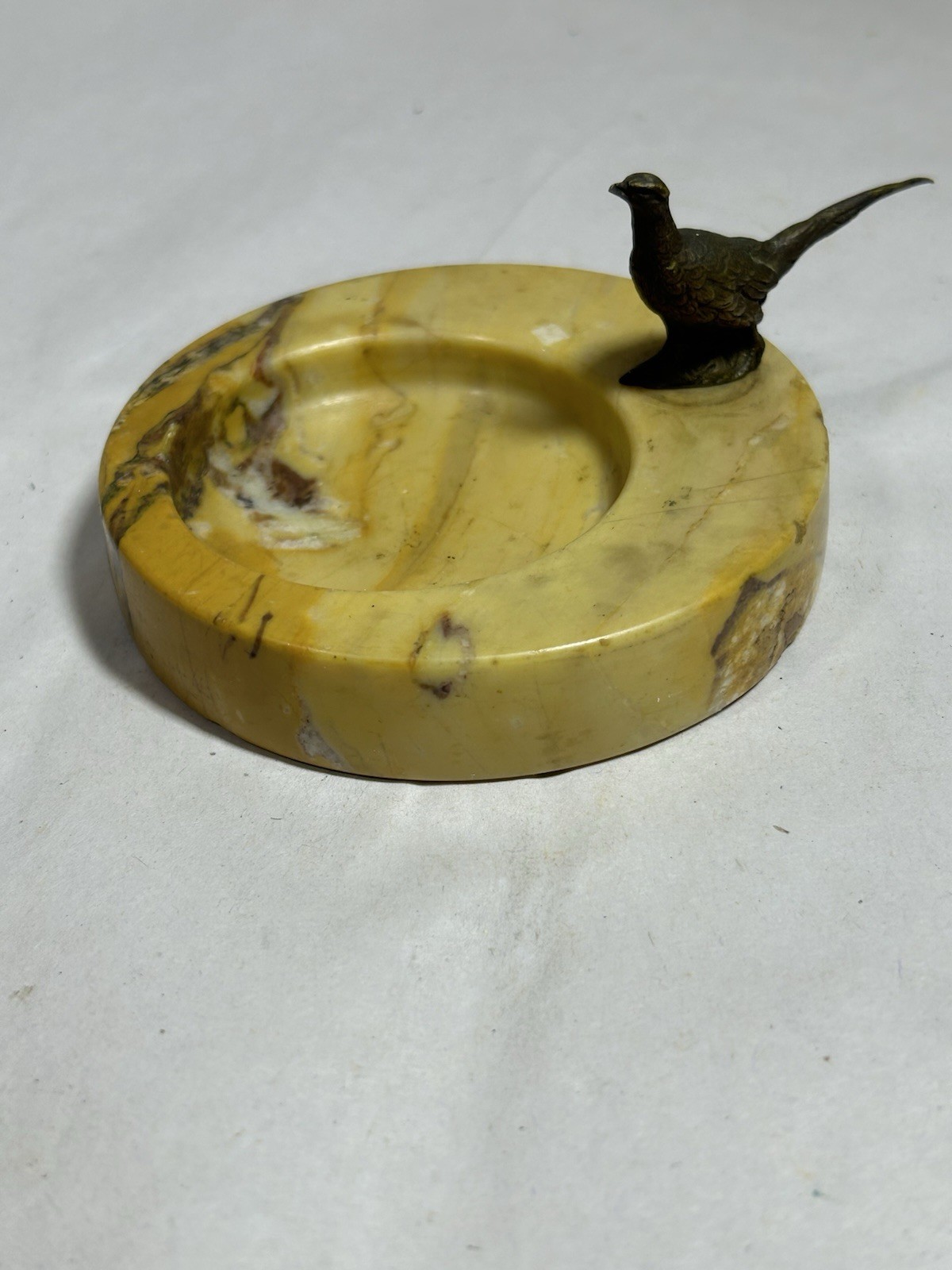 Vintage Art Deco Brass Pheasant Marble Figural Ashtray Trinket Dish Lodge Cabin Vintage Art Deco Brass Pheasant Marble Figural Ashtray Trinket Dish Lodge Cabin