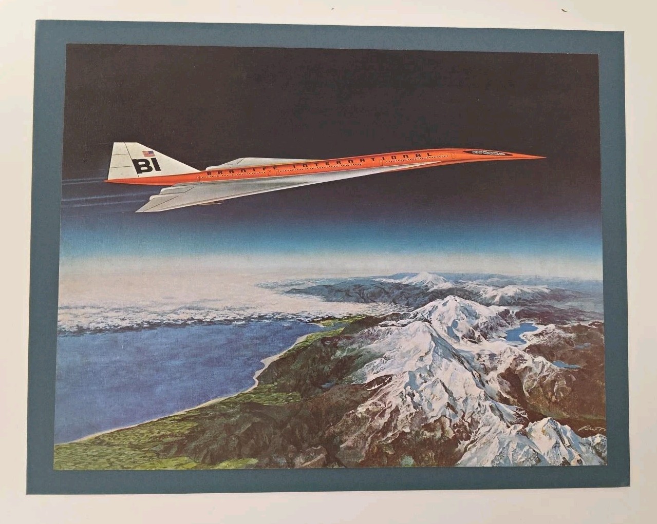 Vintage Braniff International Concorde SST Offset Lithograph Aviation Print 