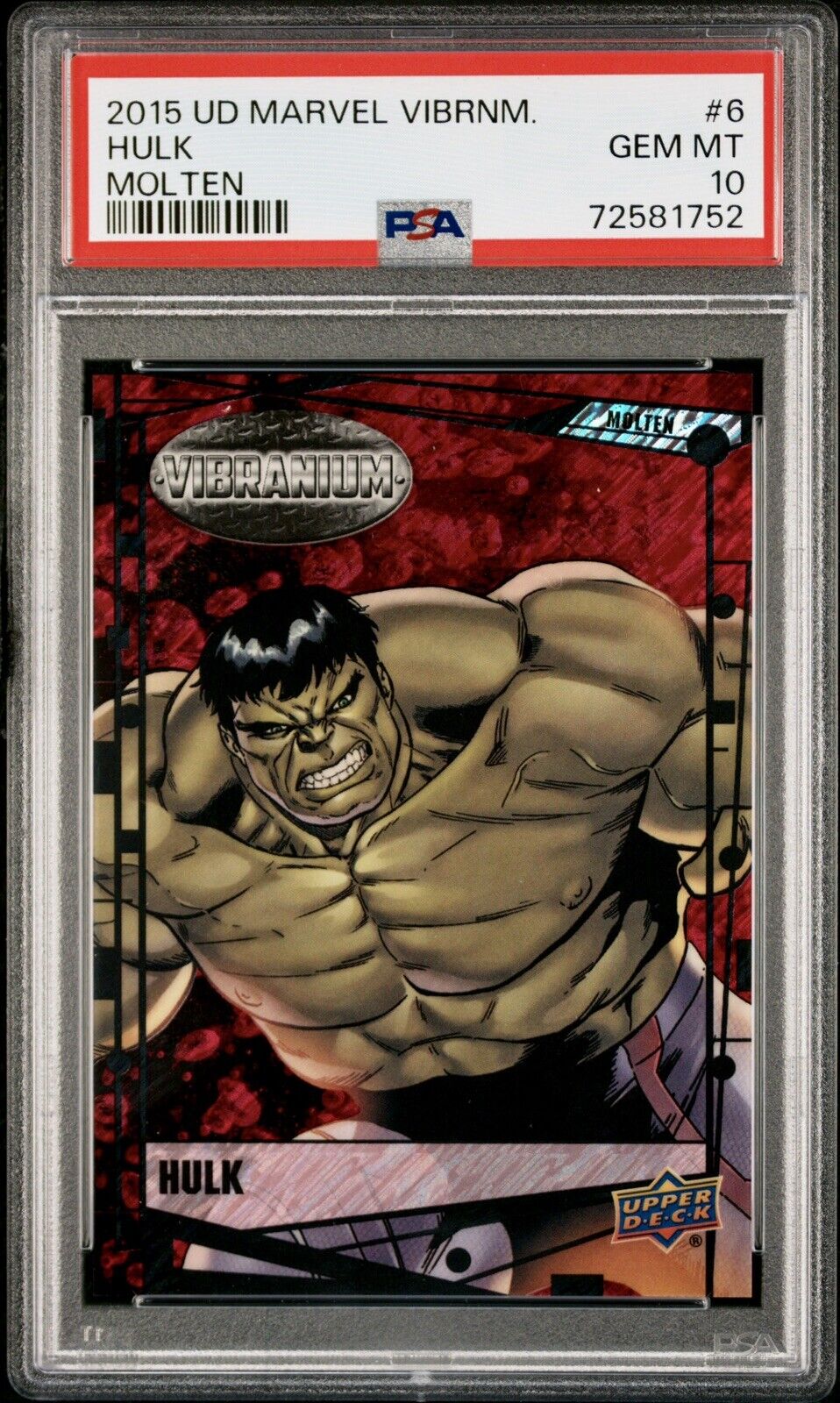 2015 UD Marvel Vibranium Molten /299 #6 Hulk PSA 10 🔥RARE🔥