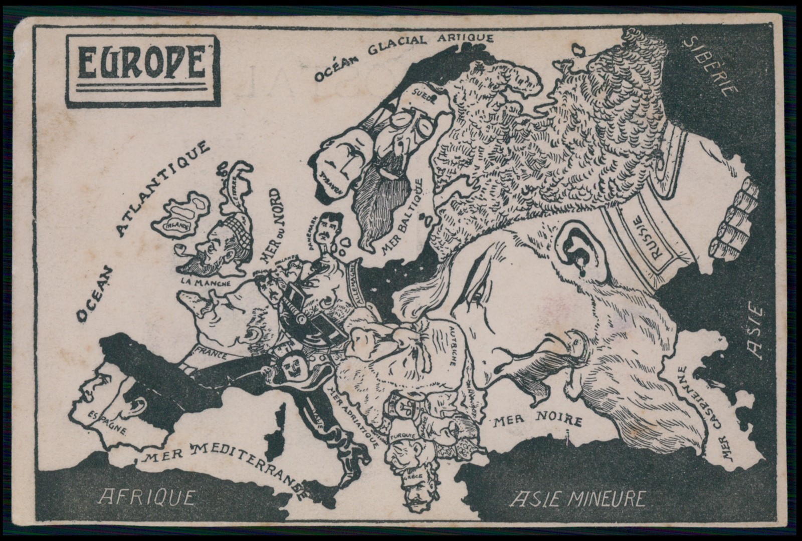 Surrealist Map WWI ww1 war humor satirical propaganda original c1915 postcard