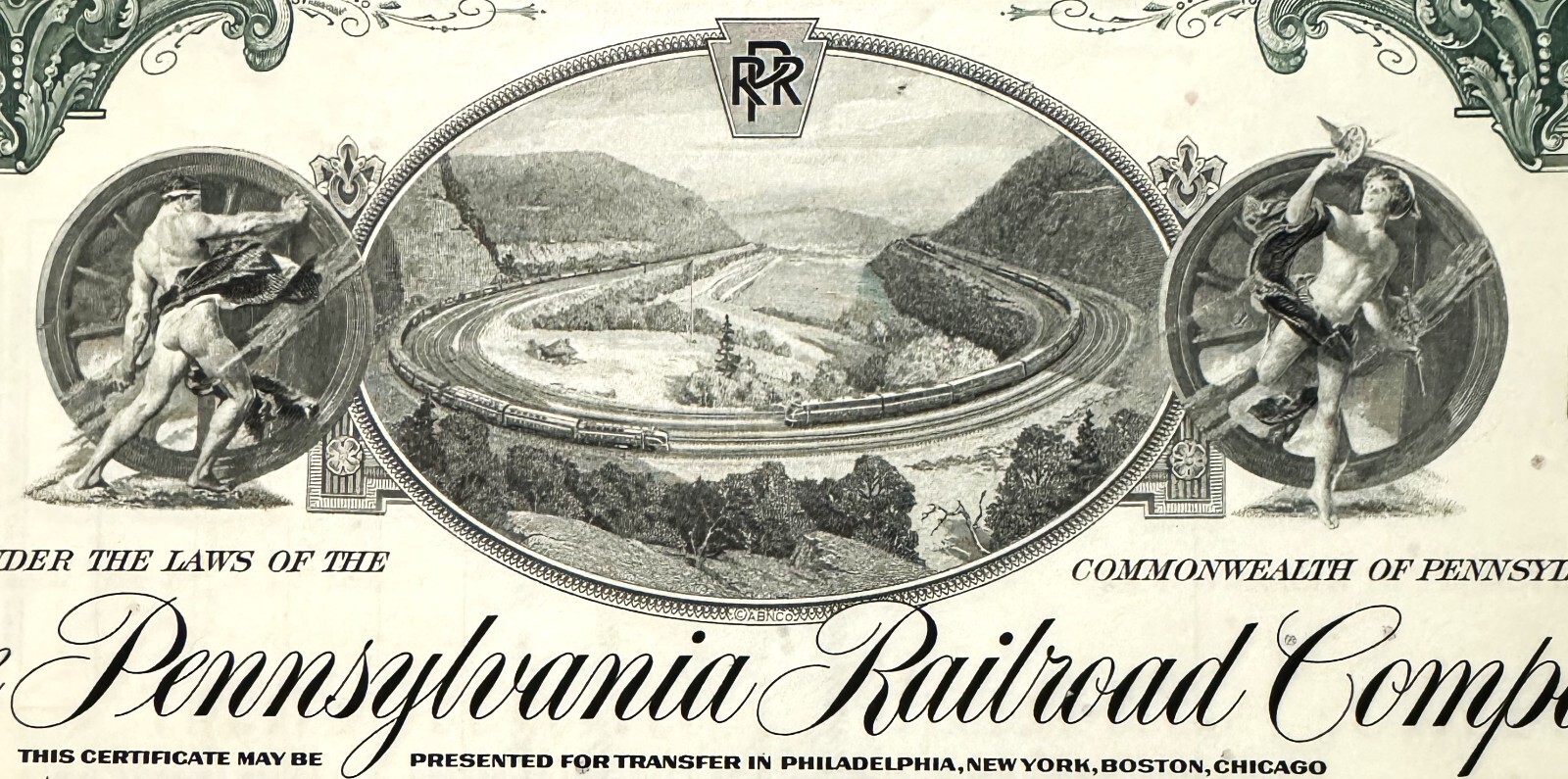 Vintage 1900s-1950s PA Railroad Stock Certificate 🚂 100 Shares PRR Horseshoe