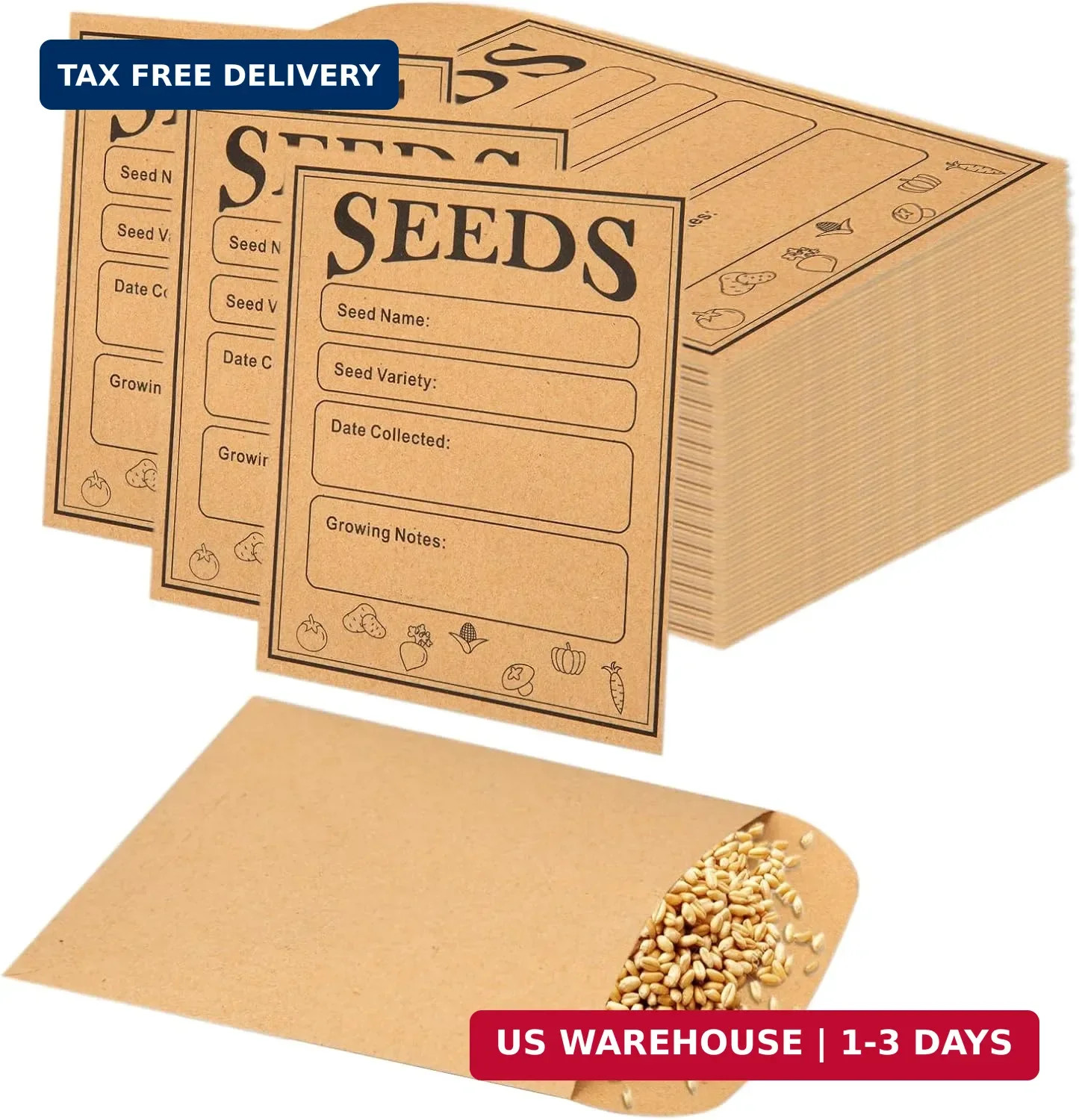 150pcs Seed Saving Envelopes 4.7x3.1 Inch | Reusable Seed Kraft Storage Organize