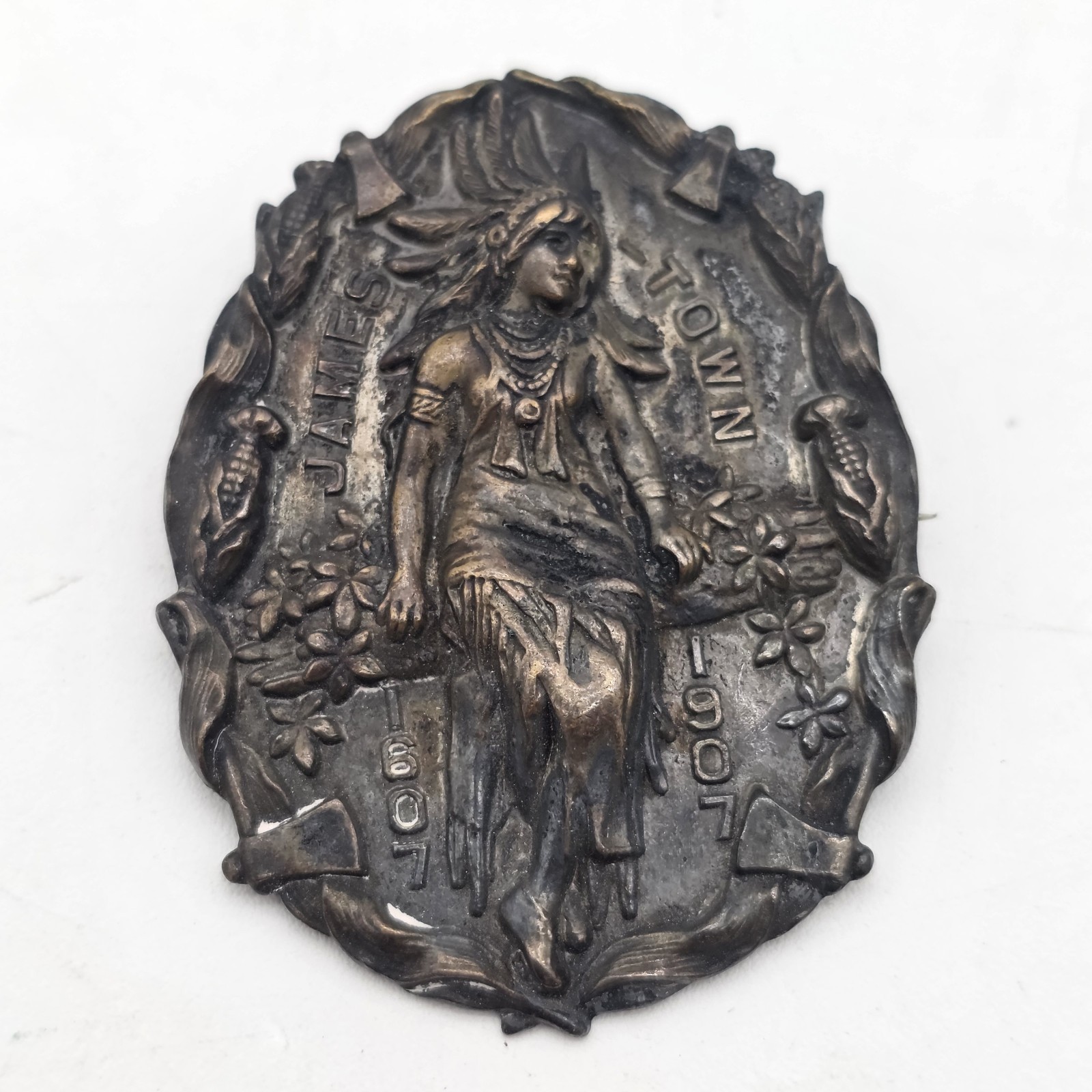  Antique Indian Princess Brooch~Pin Jamestown 1607 - 1907 Pocahontas