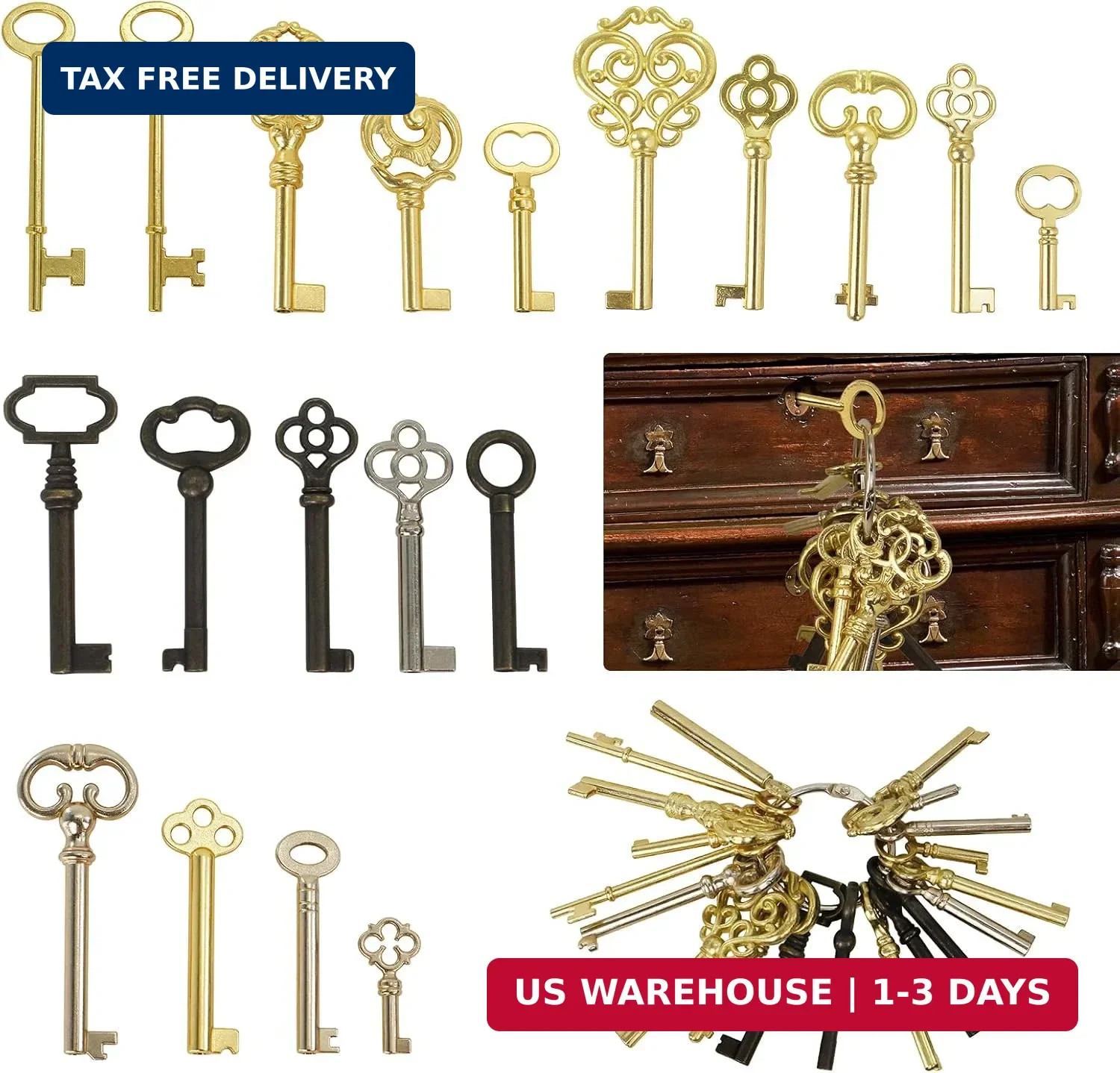 Universal Skeleton Keys Replacement, 19Pcs Most Popular Hollow Skeleton Key Set