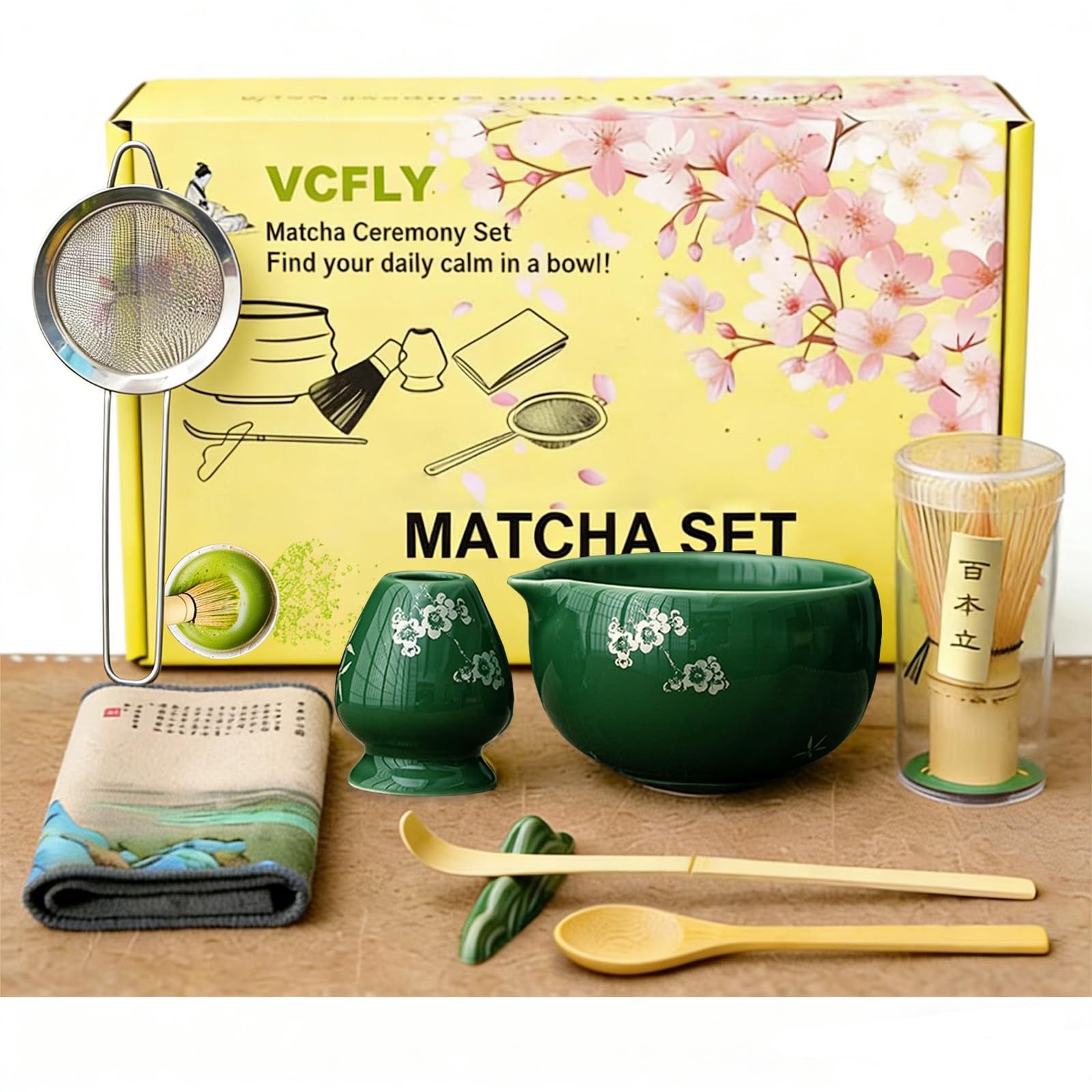 Startopfield Matcha Whisk Set,8 Pcs Ceramic Matcha Set Ceremony,Matcha Whisk