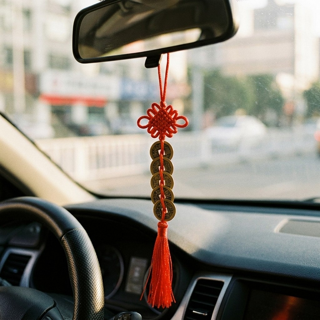 Chinese Hanging Ornament Five‑Coins Tassel Pendant for Car Rearview Mirror Decor