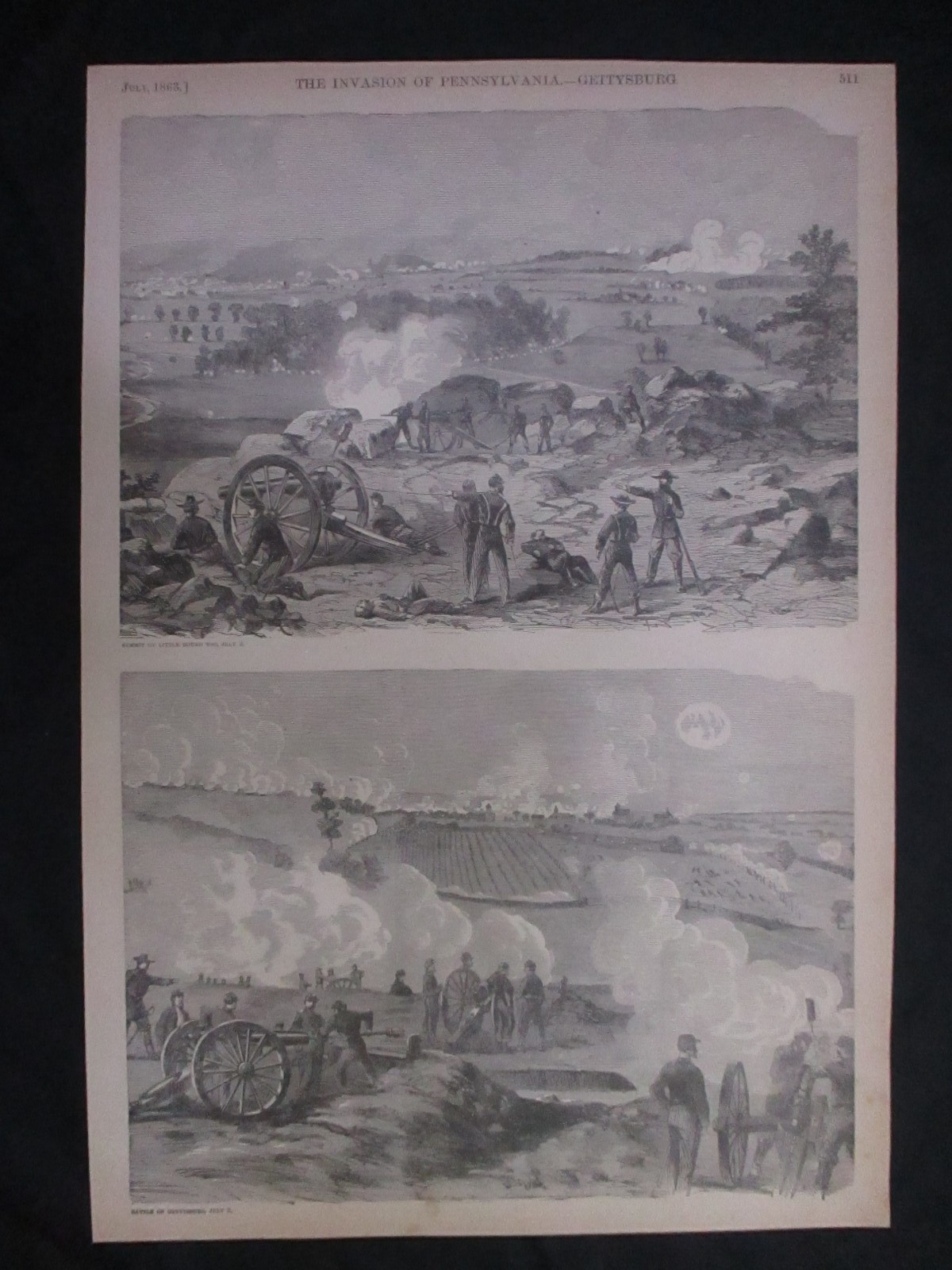2 1894 Civil War Prints - Battle of Gettysburg, Little Round Top, July 2, 1863