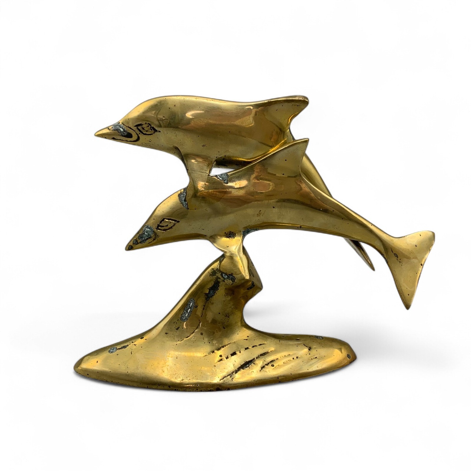 Brass Twin Dolphin Figurine Statue Jumping 5