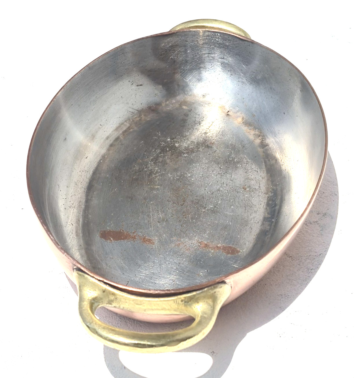 Vintage 10.4inch French Oval Copper Plate Frying Pan Silver Lining 2.6lbs