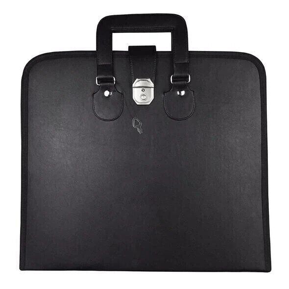 Masonic Regalia Black Faux Leather Masonic Apron Soft Case with Handle [BLACK]