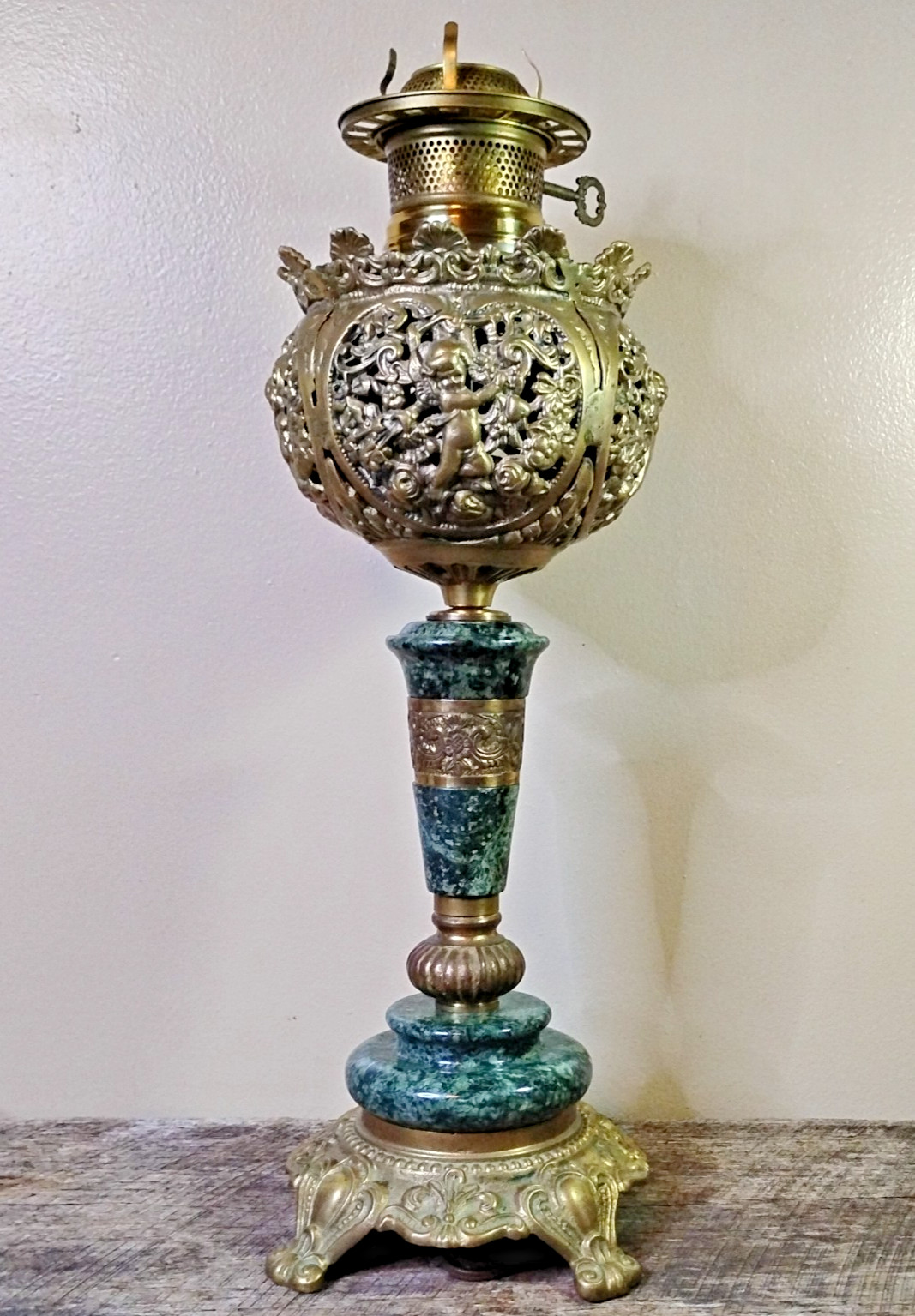 Antique ABCO Ornate Rochester Marble&Brass Cherub Victorian Electric Parlor Lamp