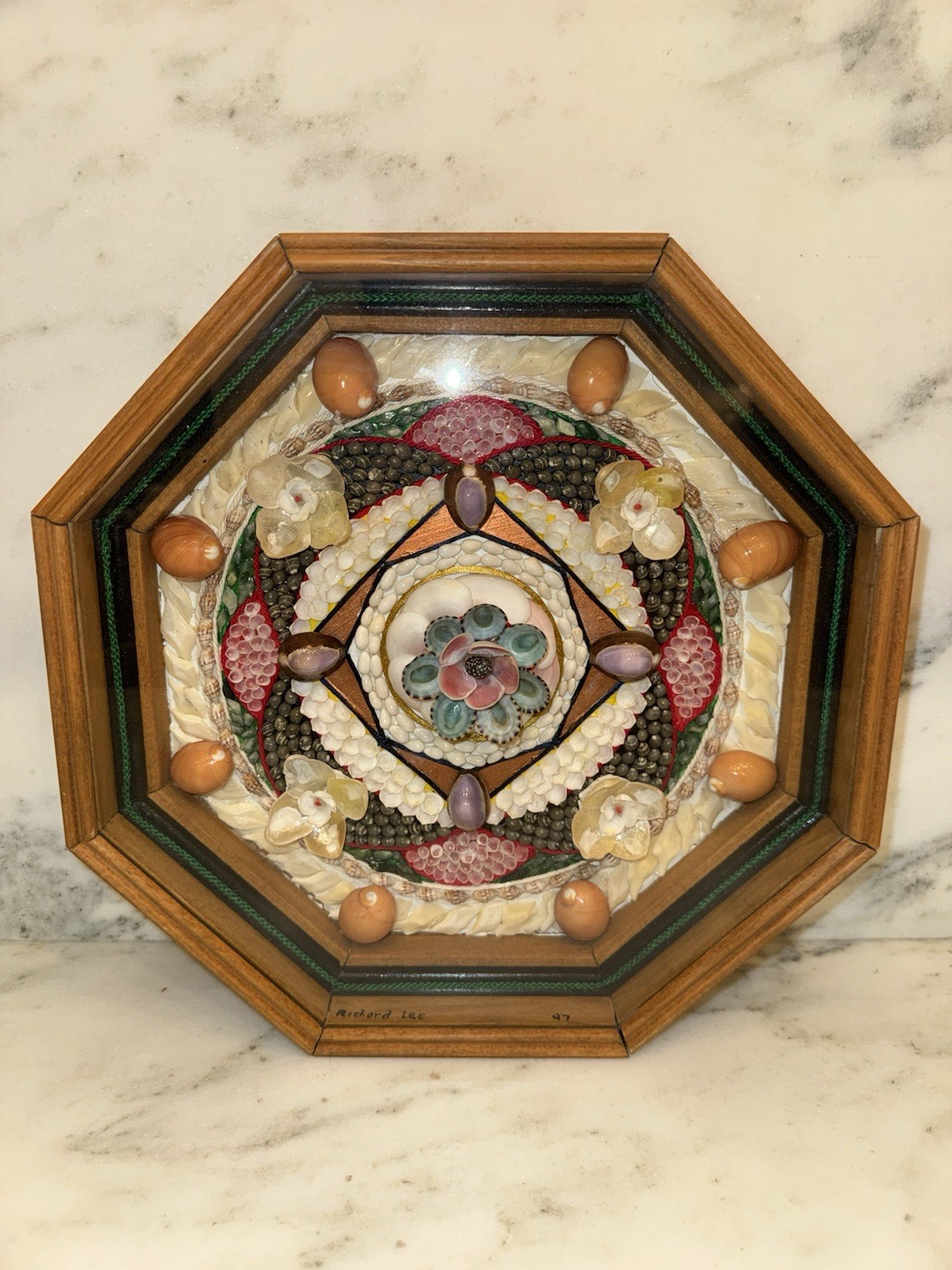 Vintage Richard Lee Sailors Valentine Shell Art Octagon Shadow Box Nantucket