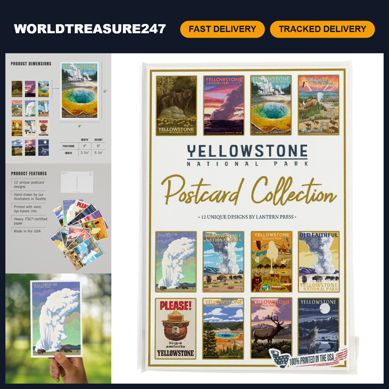 Yellowstone National Park Postcard Set - 12 Unique Hand-Illustrated Designs