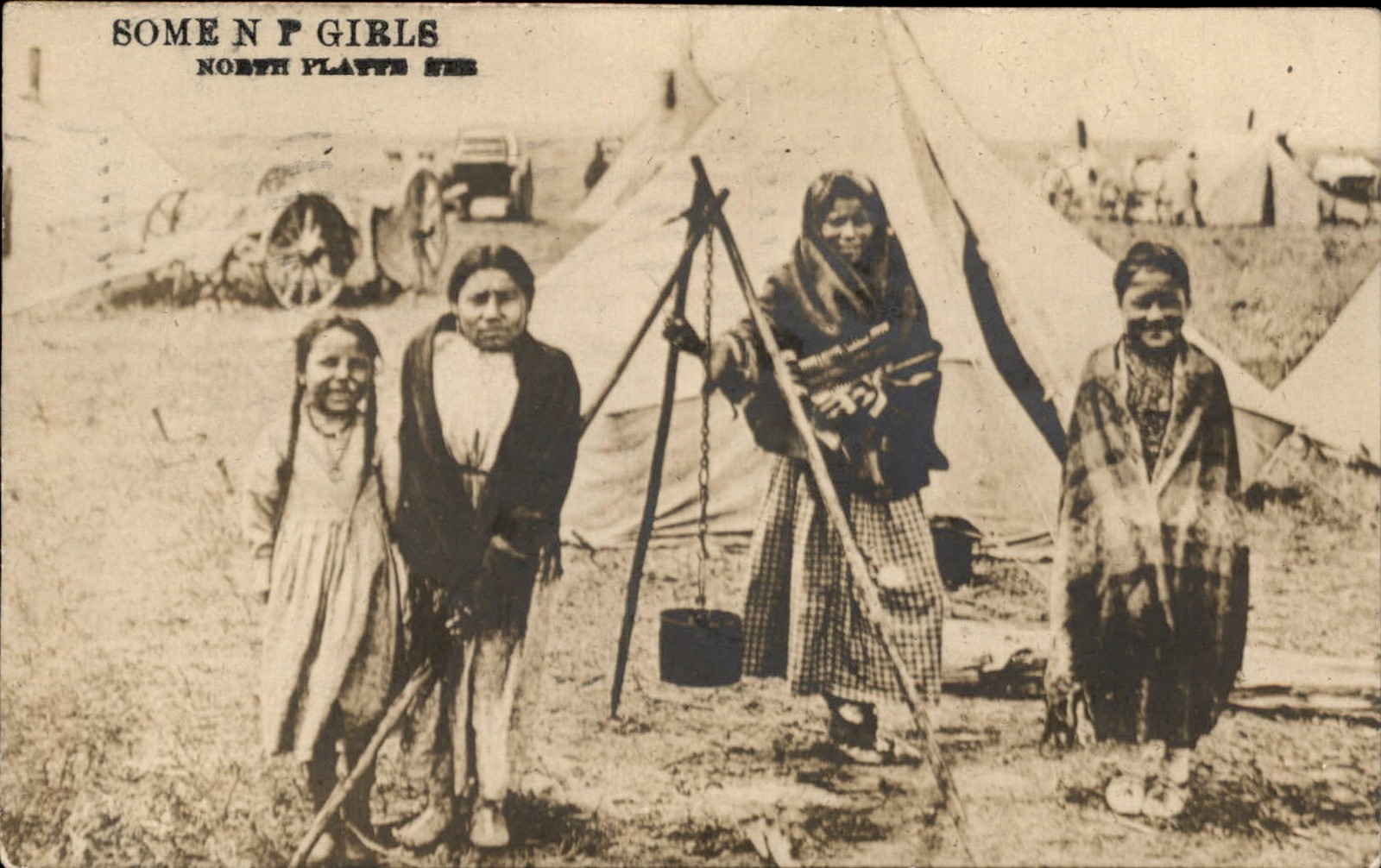 Native American Indian Children North Platte NE NP Girls c1909 RPPC Postcard bhn