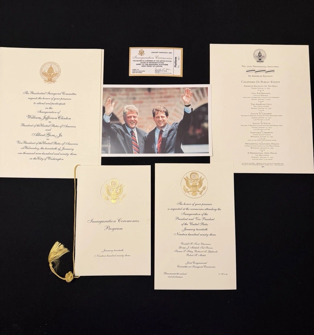 Rare 1993 Bill Clinto Al Gore Presidential Inauguration 6-Lot Ticket & Programs