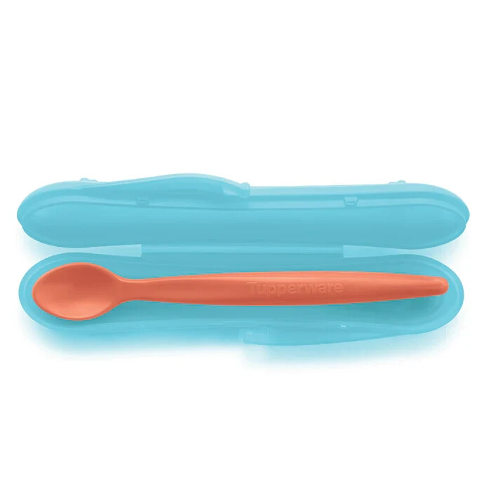 NEW Tupperware Feeding Spoon & Case Tupperkids blue & orange