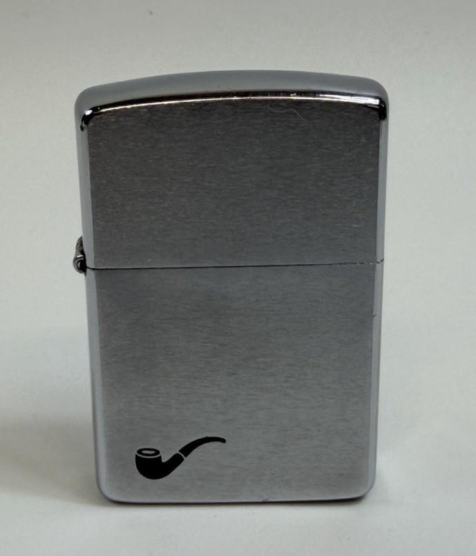 Vintage 1988 Zippo Pipe Lighter Brushed Chrome Black Pipe Logo USA