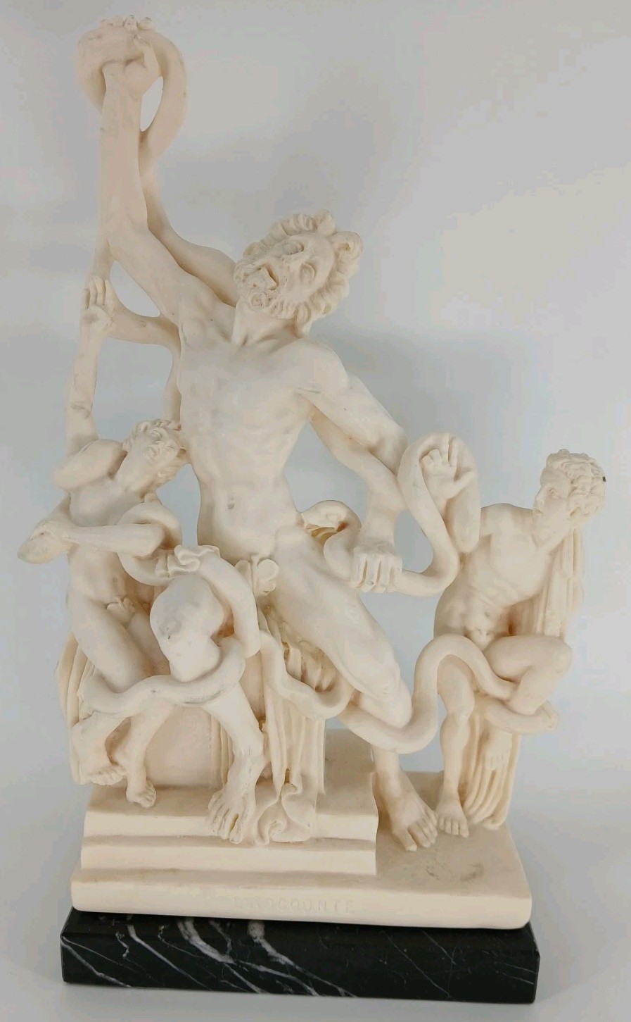 Vintage A Santini Laocoonte Sculpture Italy Marble Resin Black Marble Base Read