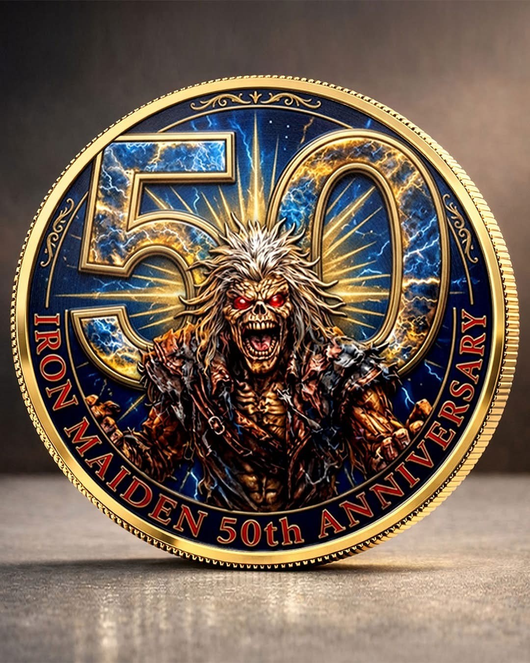 Iron Maiden 50th Anniversary Coin 2025 Gold Challenge Coin Eddie Heavy Metal Ban