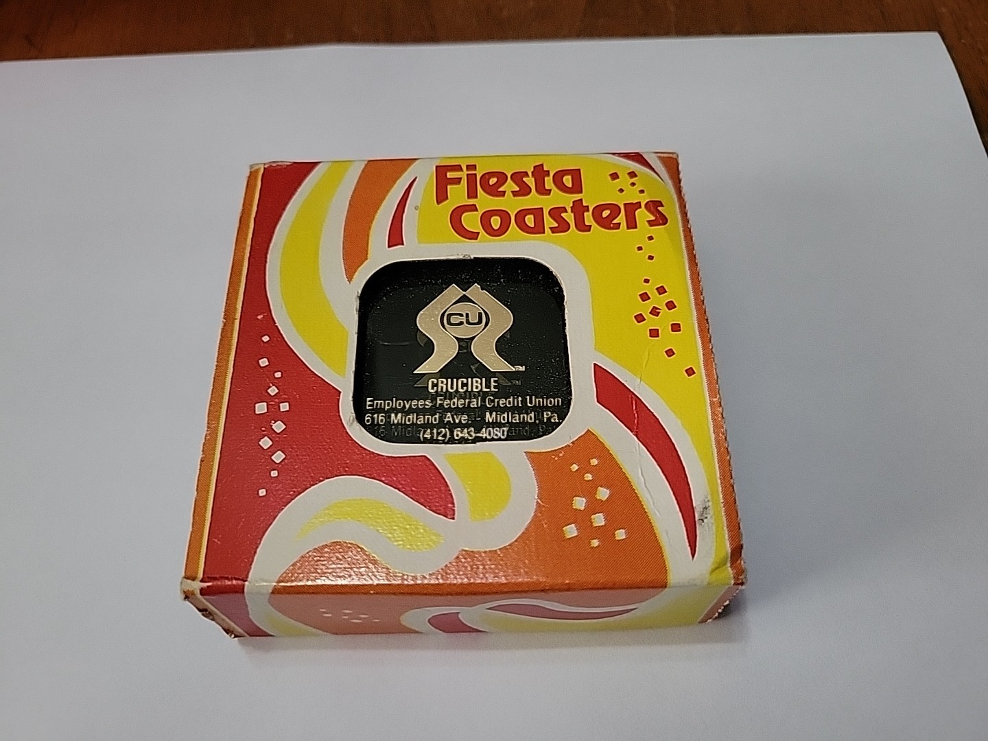 Vtg Crucible Steel Employee Credit Union Bank Plastic Coasters Fiesta Midland Pa