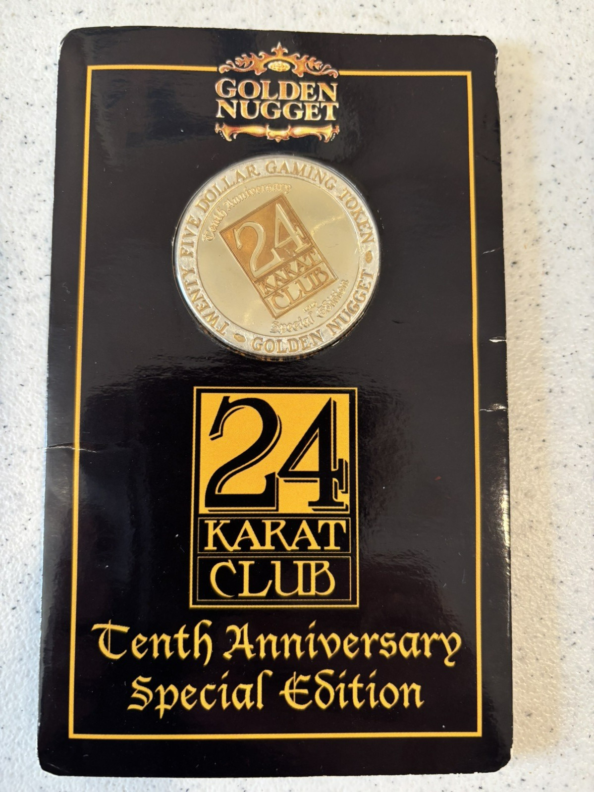 RARE 1993 $25 Golden Nugget Casino Token 10th Anniversary 24 Karat Club 2-Tone
