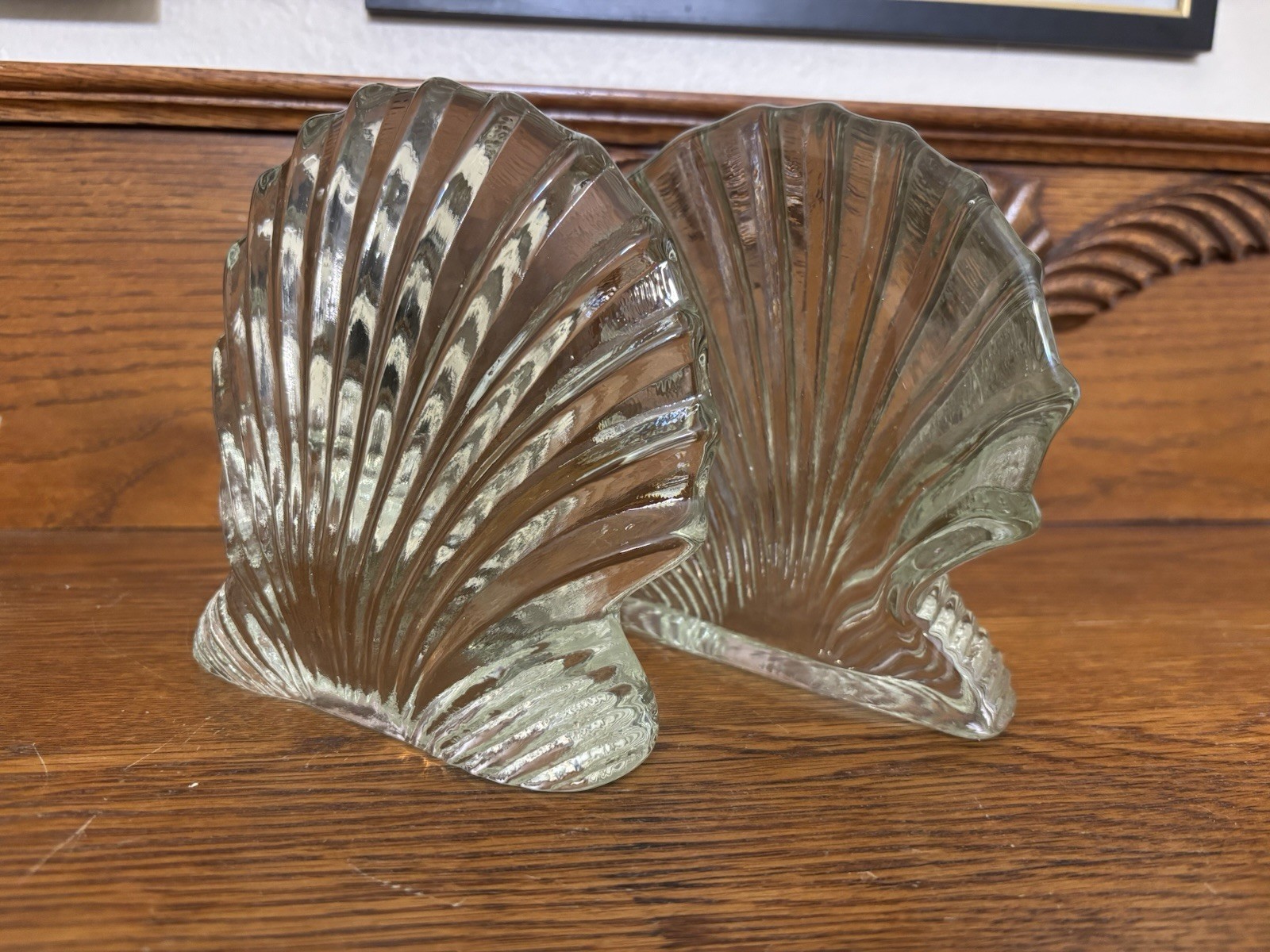 VINTAGE Blenko Glass Bookends Seashells Scallops Design #605 Clear