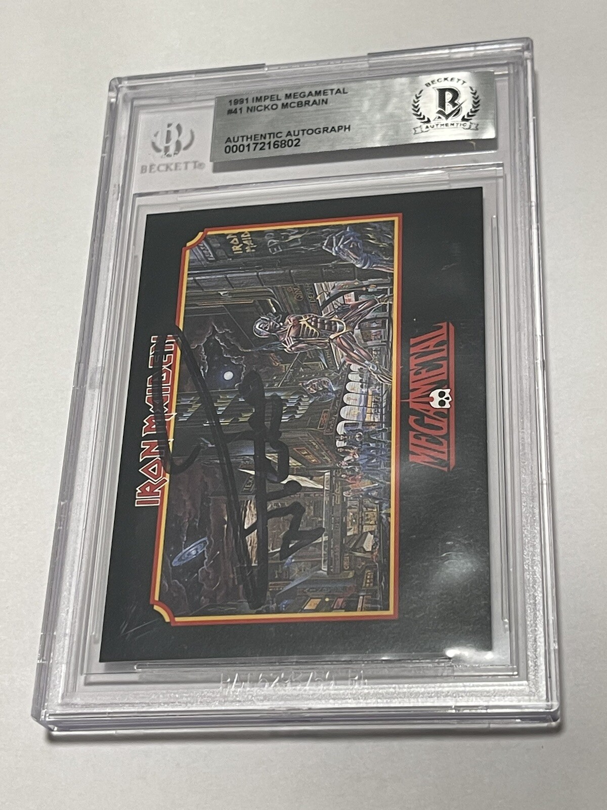 Nicko McBrain Signed Iron Maiden Impel MegaMetal Card IP Slabbed Beckett BAS d
