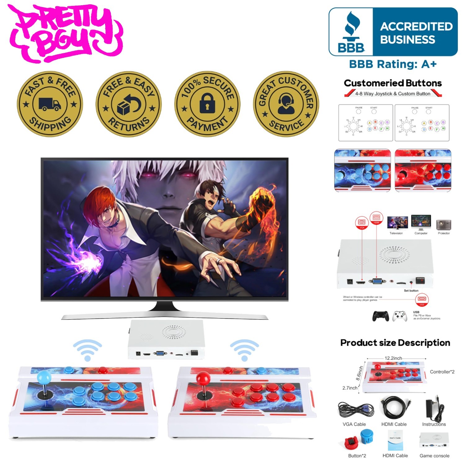 Comprehensive Pandora's Box Arcade System: 32000 Games, Bluetooth, and More
