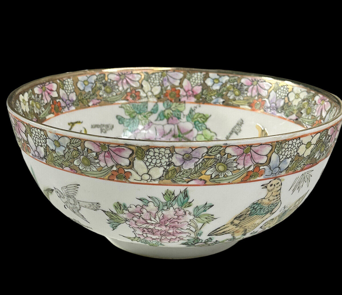 Vintage Famille  Rose Medallion Porcelain Serving Centerpiece Bowl Hand painted