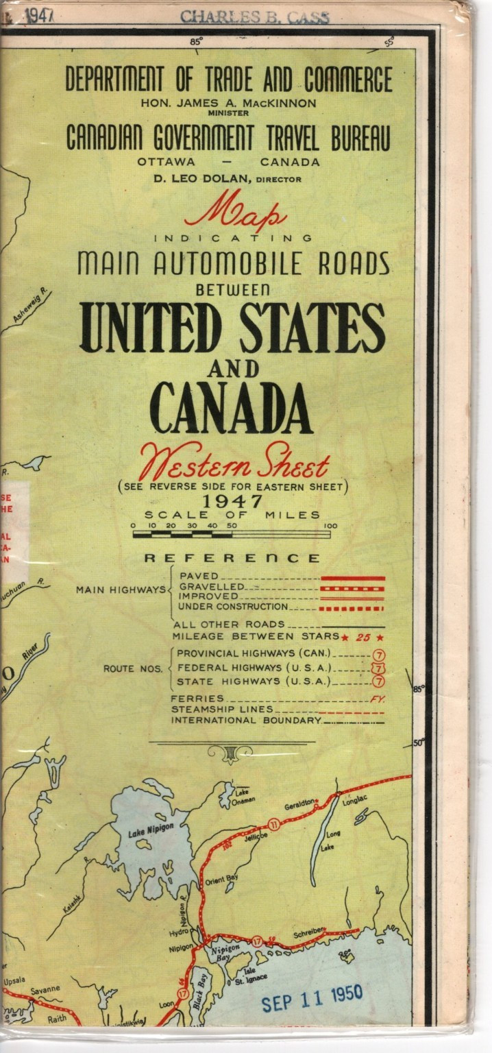 1947 Map of Main Automobile Roads between United States and Canada 1947 Map of Main Automobile Roads between United States and Canada