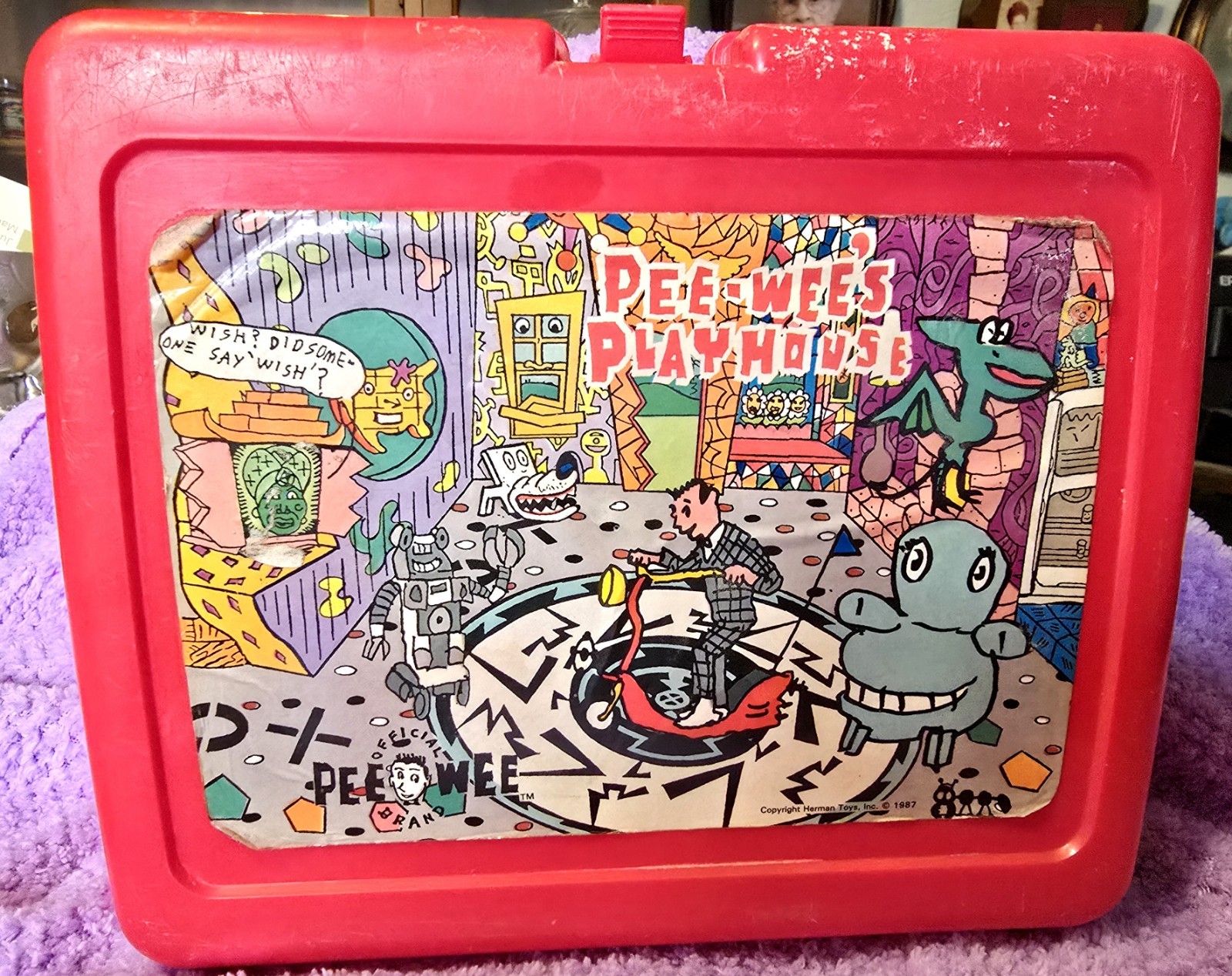Vintage 1987 Pee Wee's Playhouse Lunch Box Red Plastic Pee Wee Herman 1980s