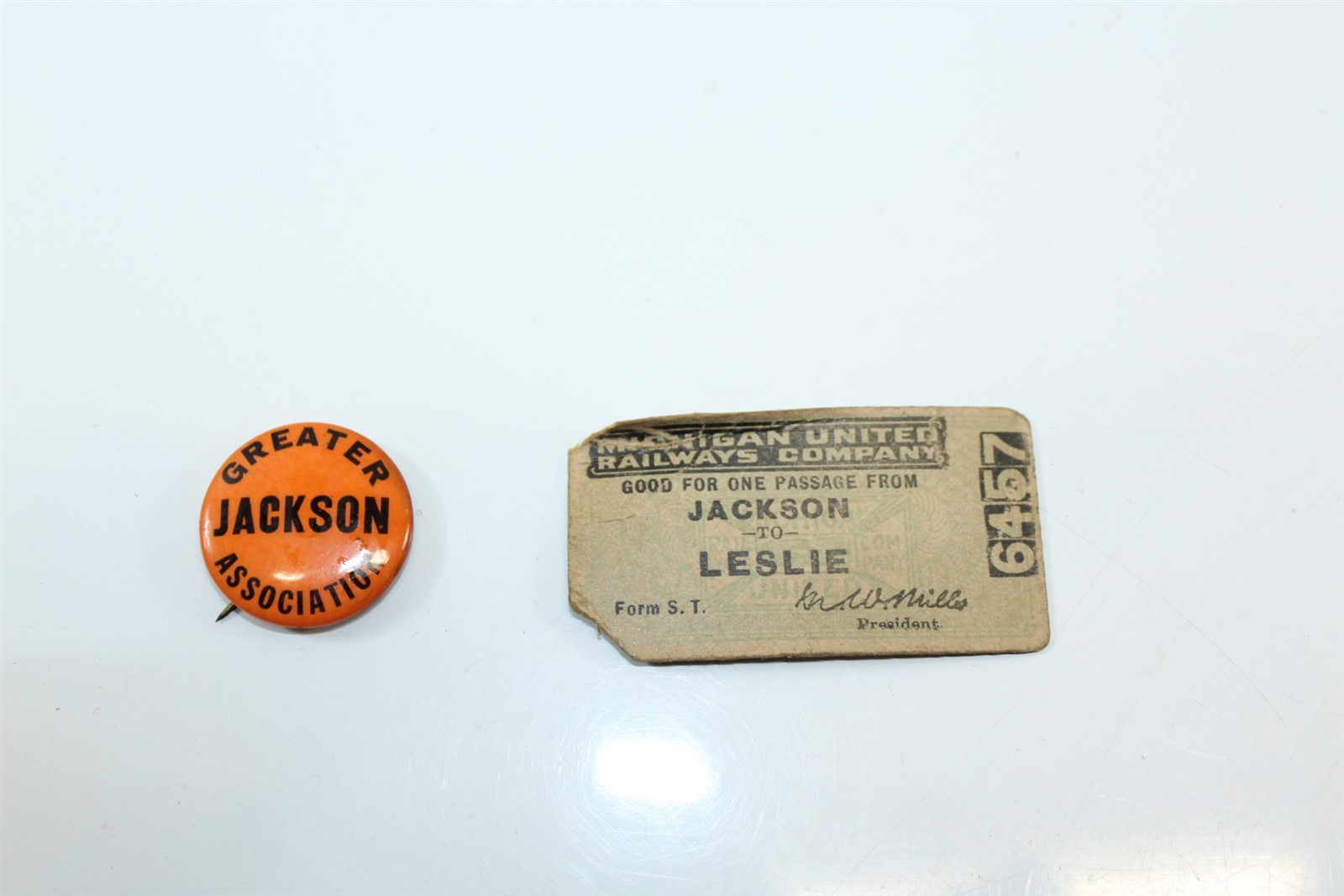 Antique 1910 Ticket Stub Michigan United Railways & A Jackson Pinback