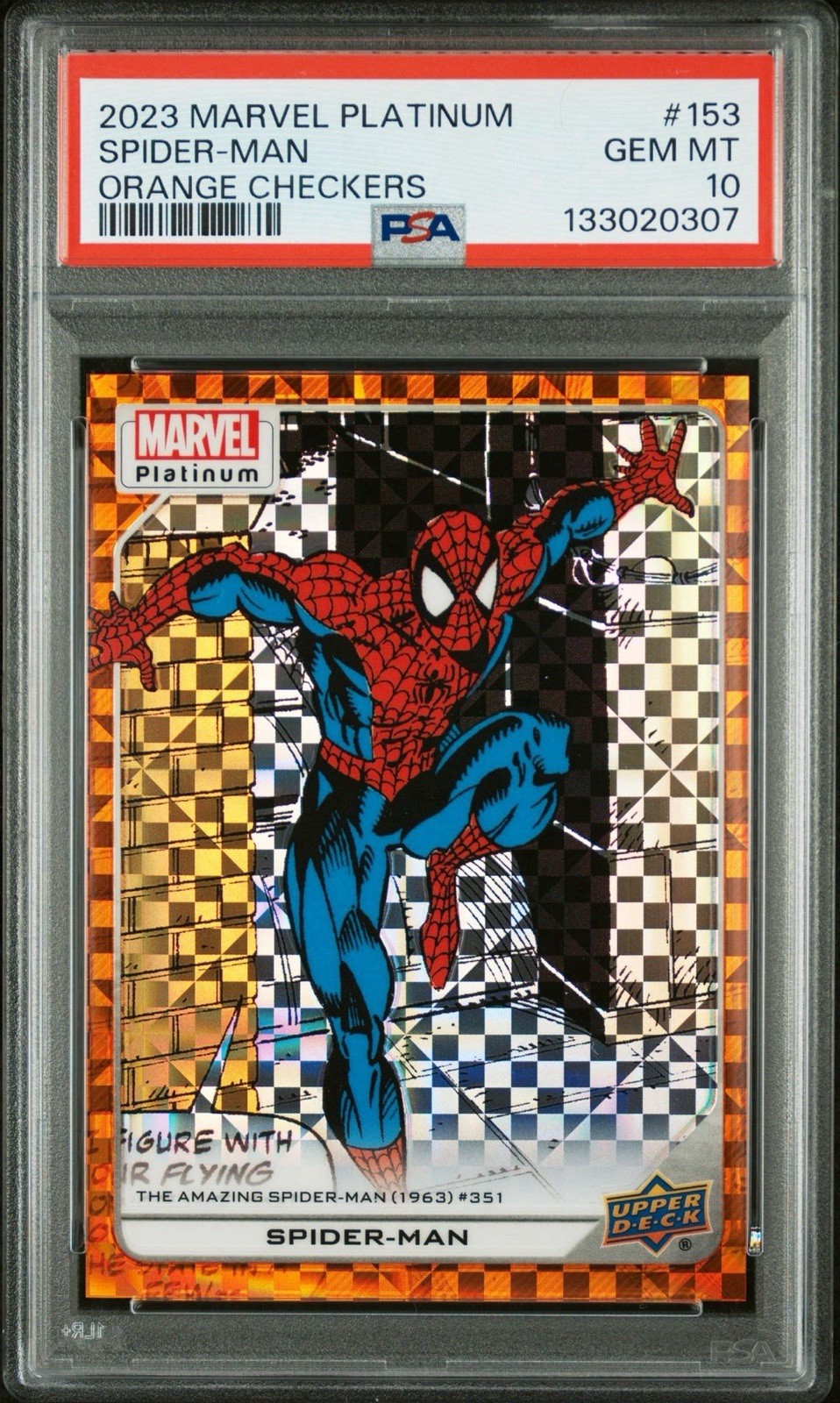 2023 Upper Deck Marvel Platinum Spider-Man #153 Orange Checkers Parallel — Pop 3 2023 Upper Deck Marvel Platinum Spider-Man #153 Orange Checkers Parallel — Pop 3