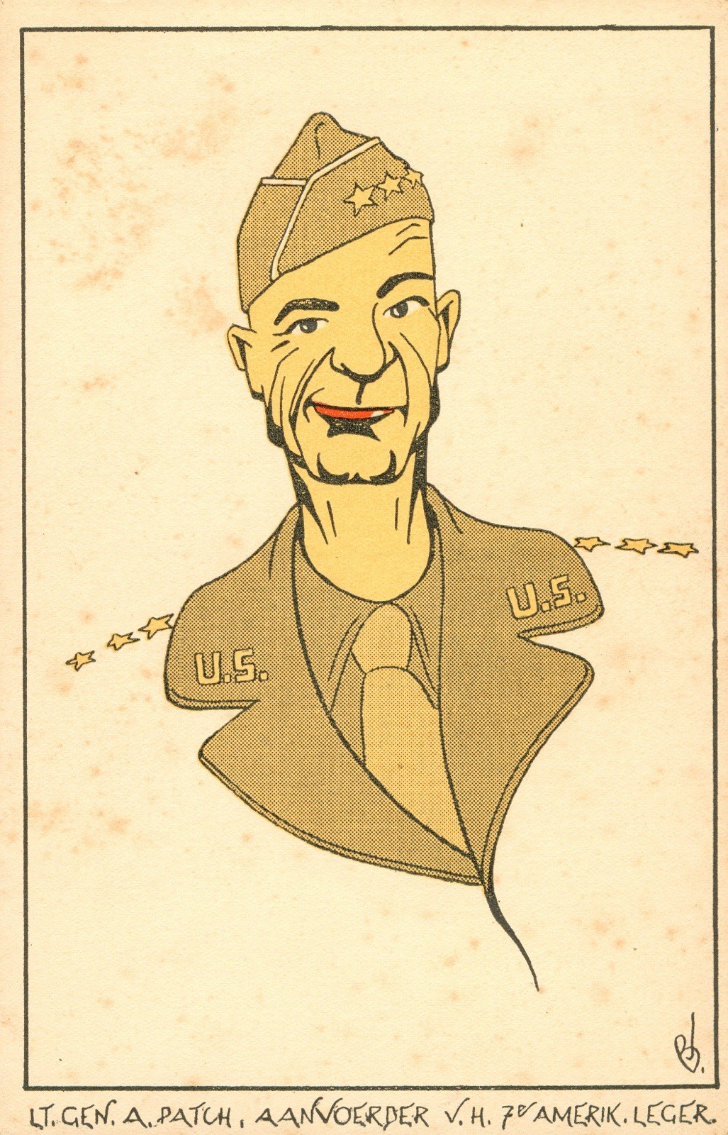 U.S. Lt. General Alexander Patch WW11 Propaganda Postcard Vtg c1940 Dutch text N