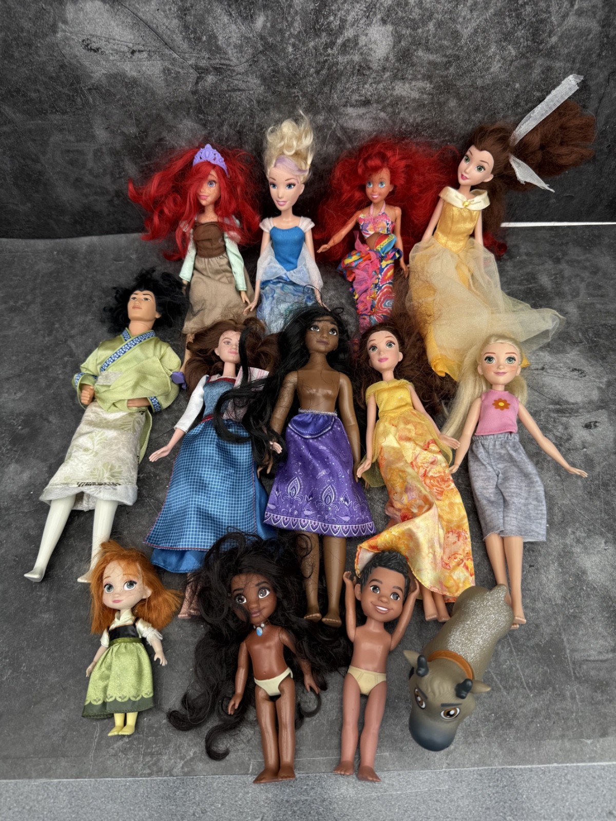 Job Lot Of Disney Princess Dolls x 11. Lot Of Figures. Approx 11” + Small Dolls.