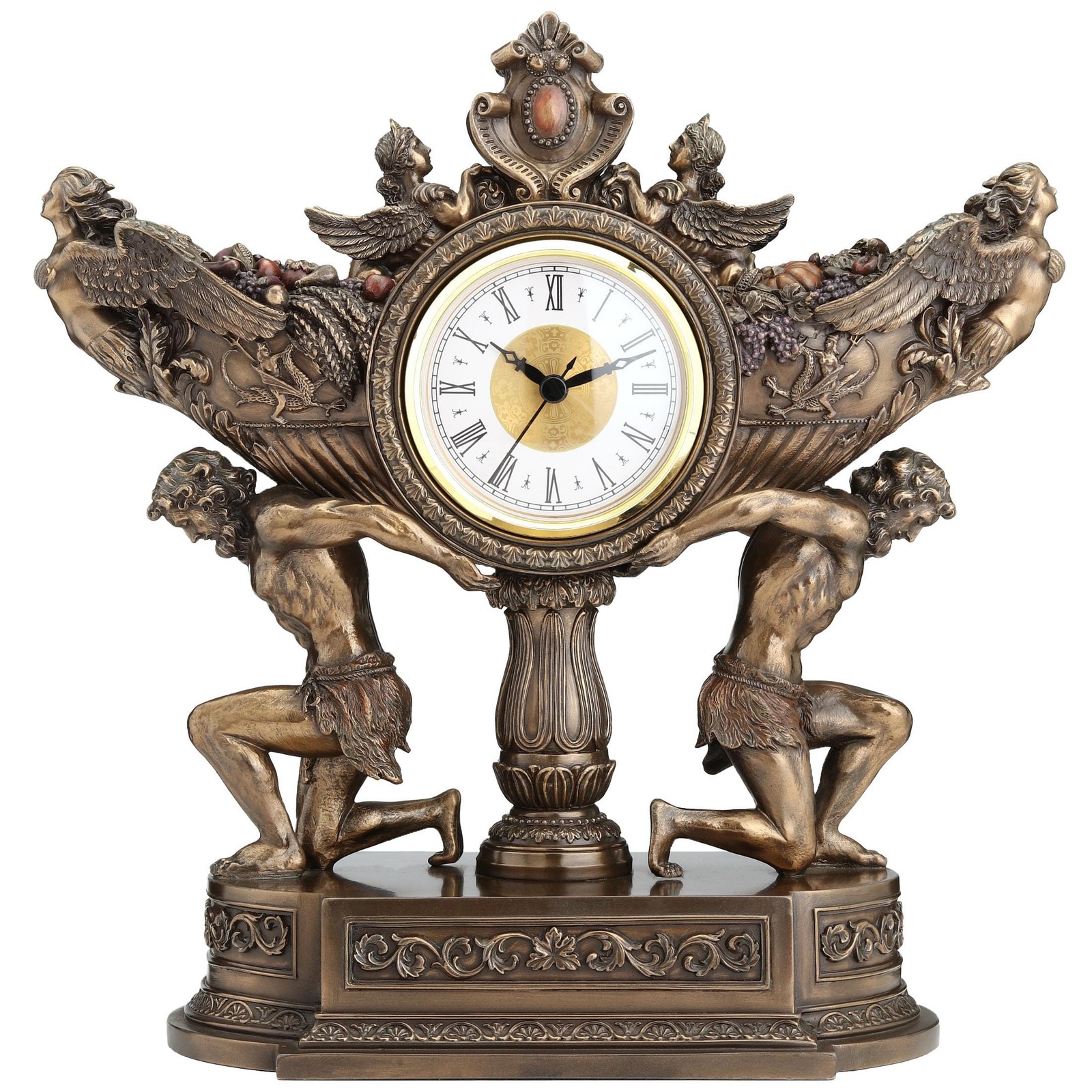 Unicorn Studios WU76007A4 Strong Men Carrying Vessel of Harvest Clock, Bronze