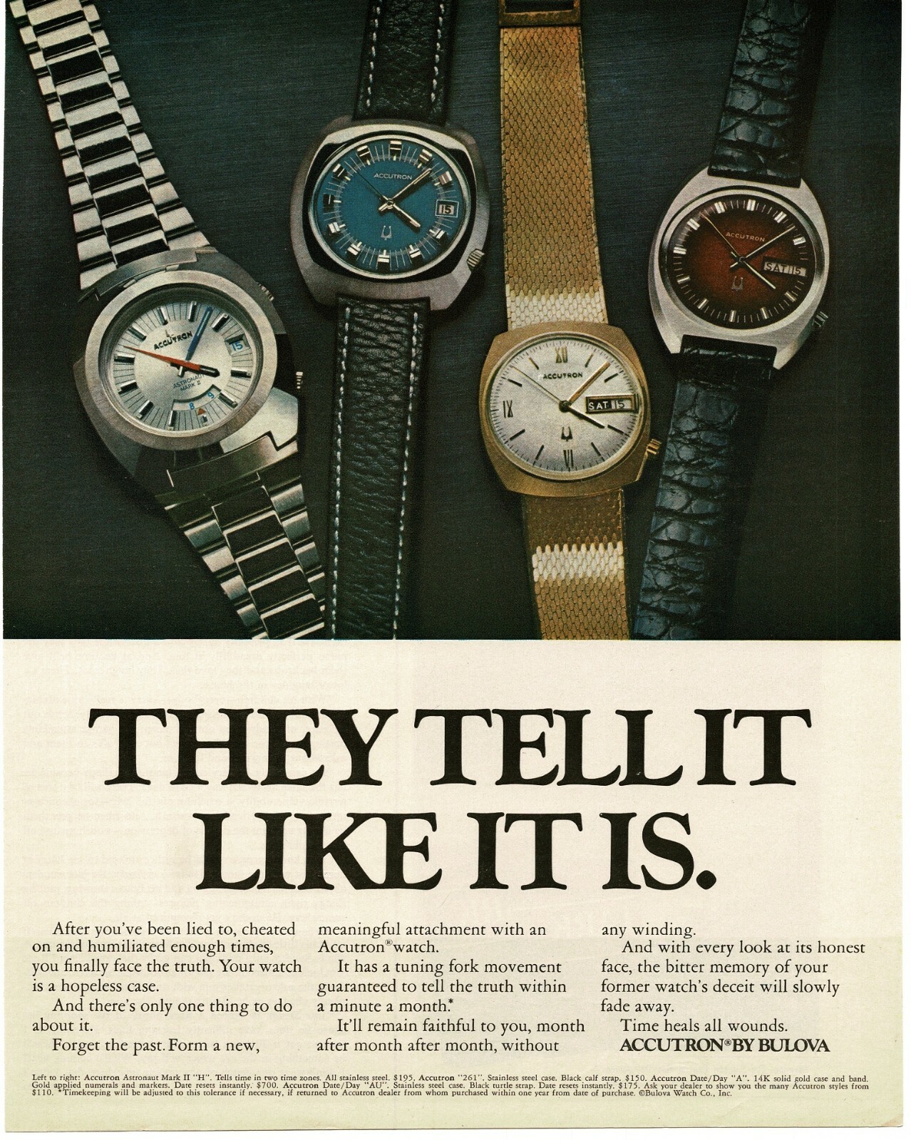 1972 BULOVA Accutron Men\'s Watches Vintage Print Ad