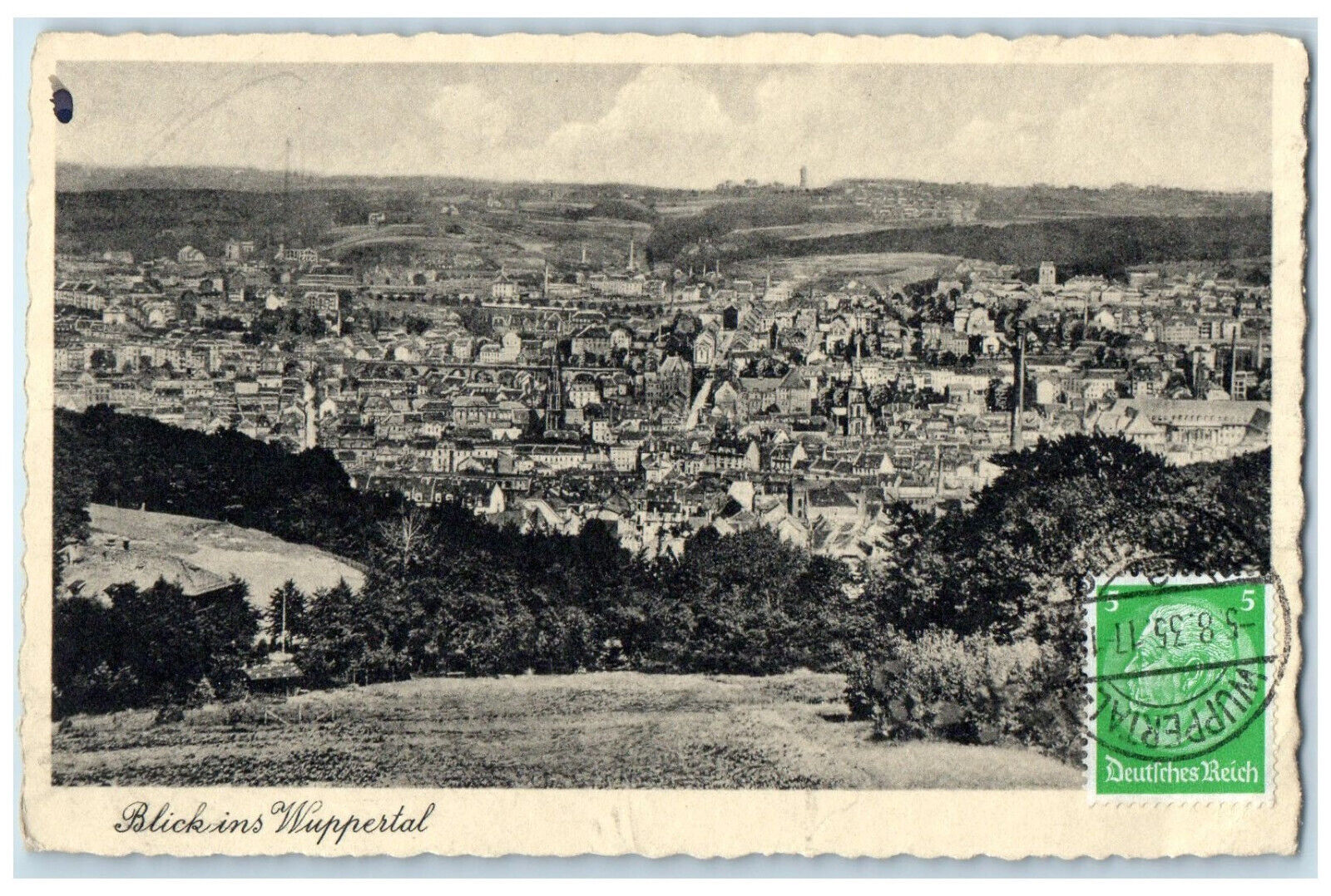 1935 General View of Wuppertal Germany Vintage Posted Soldier Mail Postcard