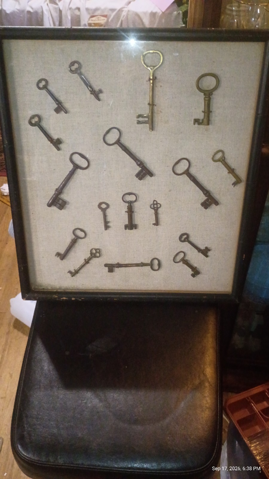 Vintage Antique Skeleton Lock & Keys in Wall Display Frame 17. 25\