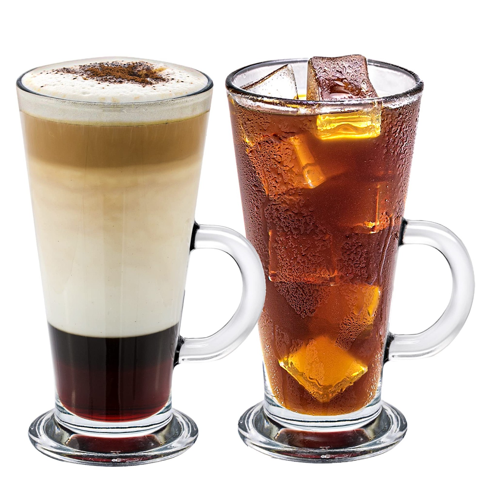 Crystalia Irish Coffee Glasses Set Of 2 Latte Mugs Handle Clear Tall Glasses