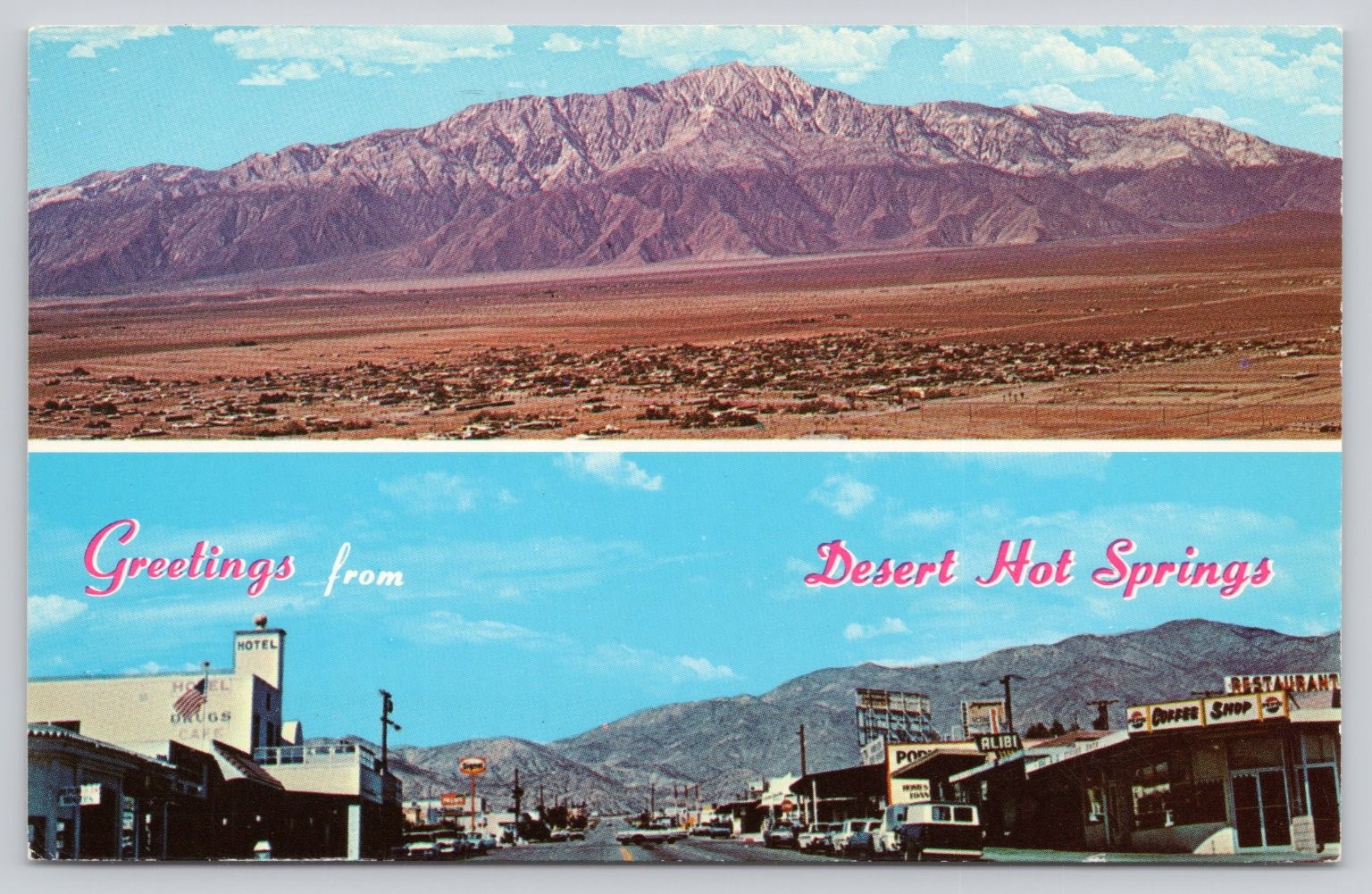 Desert Hot Springs CA Vintage Postcard Mt. San Jacinto Aerial View Main Street