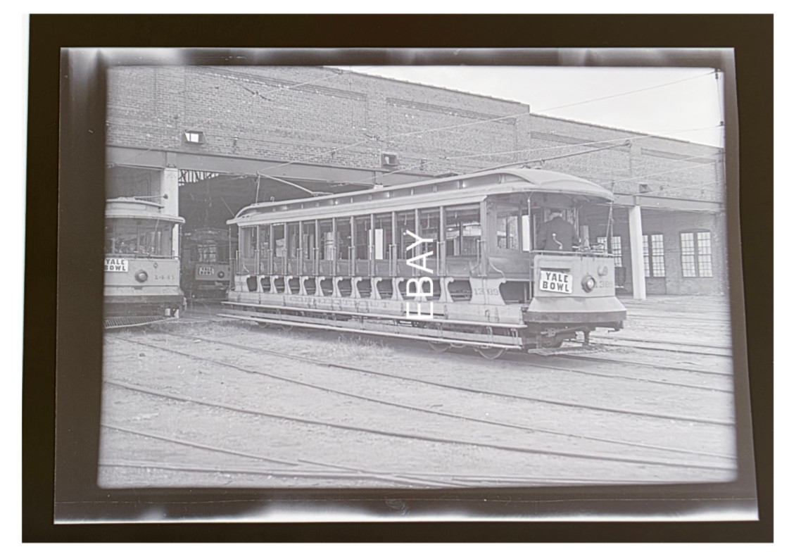 C. 1940s Connecticut Co No. 1389  James St Barn New Haven Trolley Photo Negative