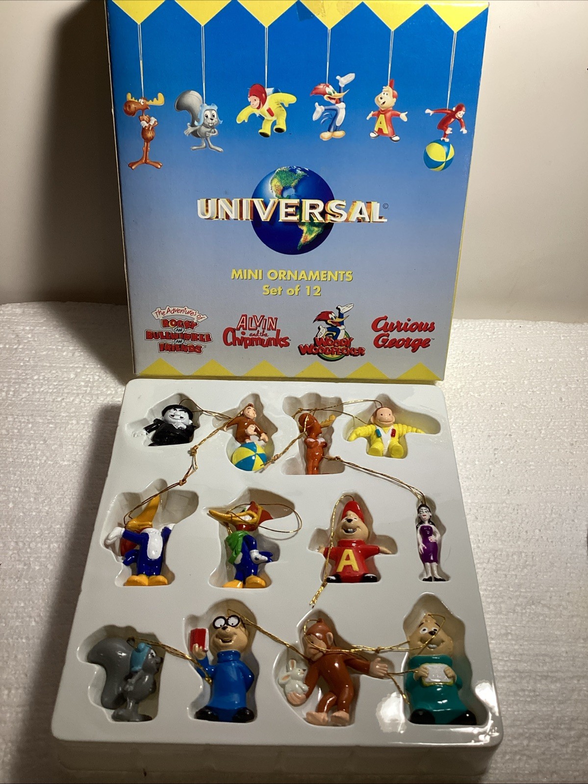 Universal Mini Plastic Ornaments Set of 12 Woody Bullwinkle Alvin Curious George