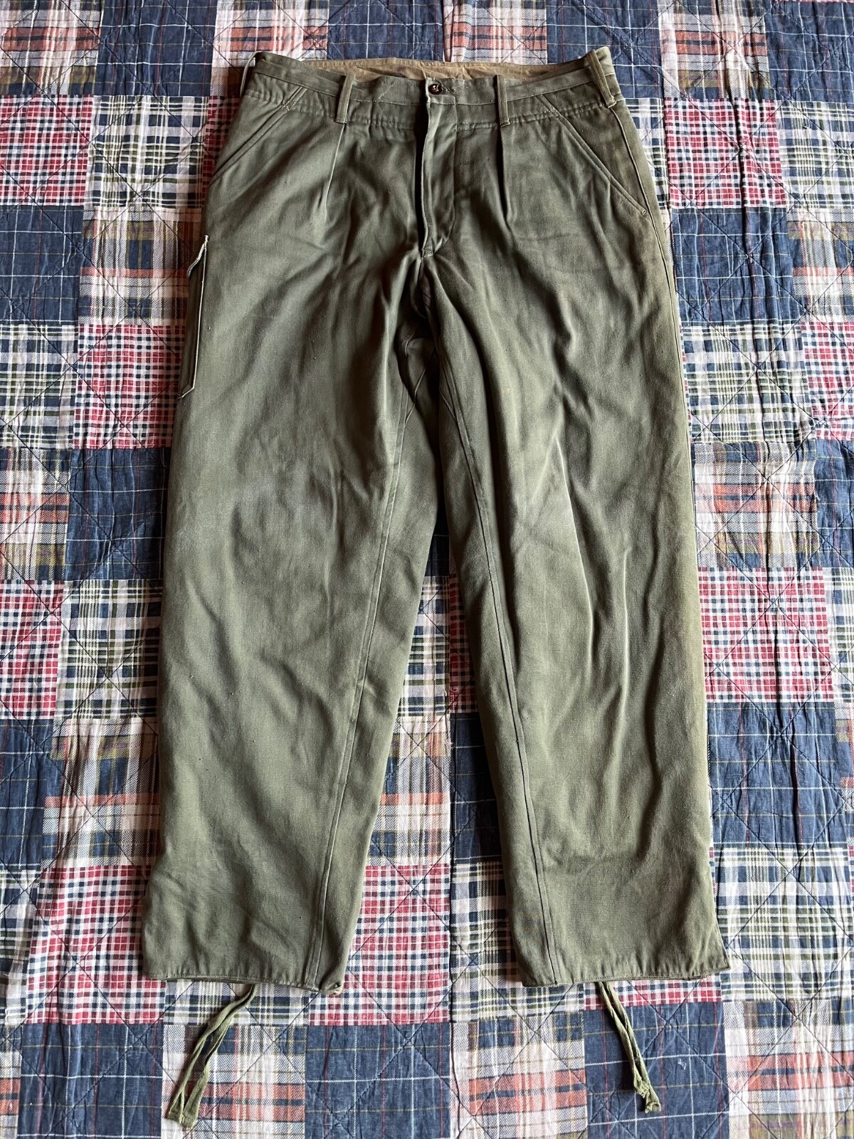 Vintage 1952 US Military Trousers Size 34 X 32 Quilt Lined Insulated Green