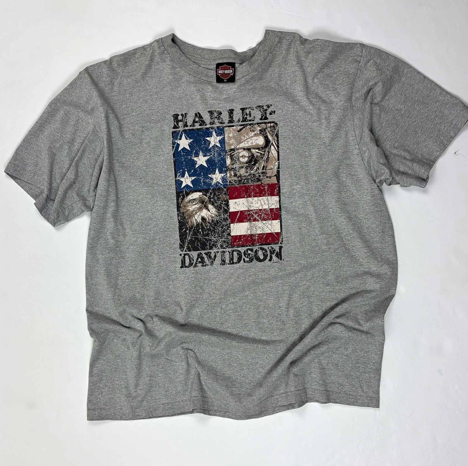 Vintage 2005 Harley-Davidson Eagle & Flag Graphic Grunge Distressed Skater Style