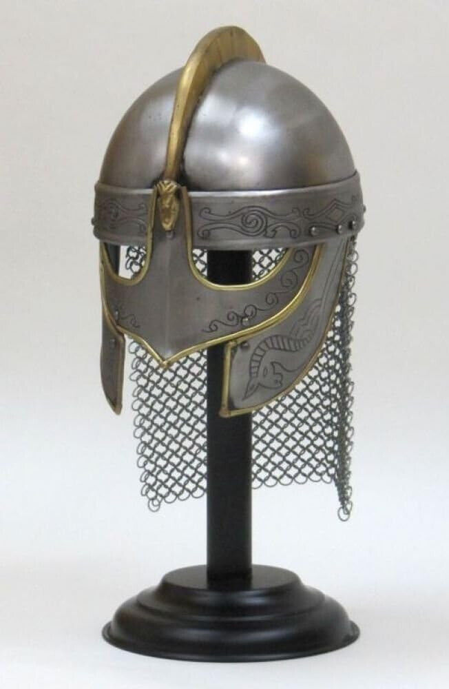 Medieval Viking Helmet With Etching &Chain Mail 18G Steel LARP Warrior Helmet