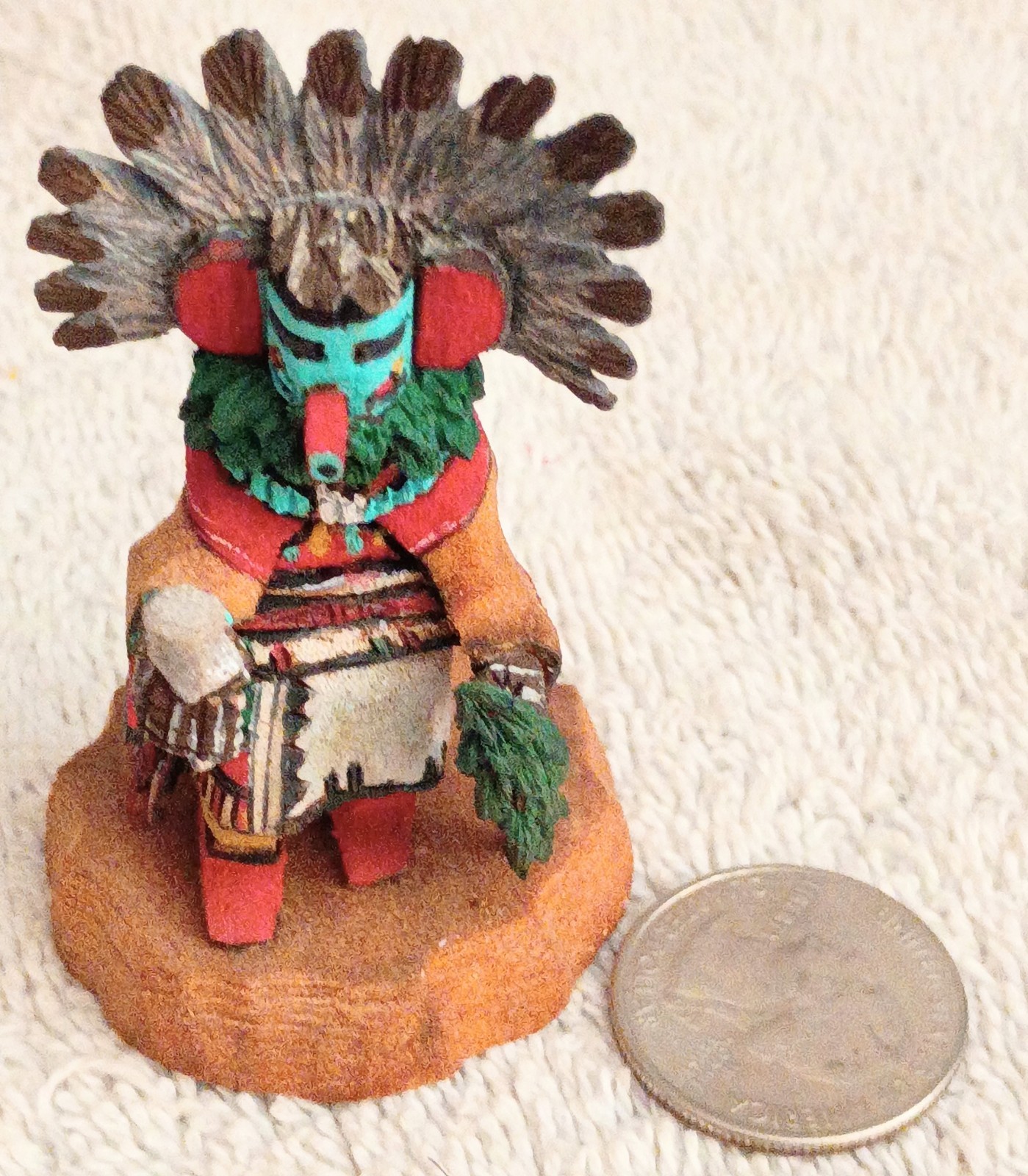 Minature Hopi Early Morning Kachina Signed T.A. David 1 Piece Carving Detailed 