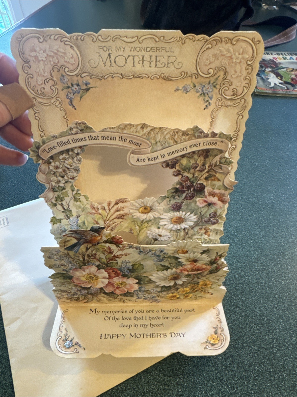 LARGE VINTAGE POP-UP MOTHER’S DAY CARD FLORAL BLUEBIRD BEAUTIFUL HALLMARK